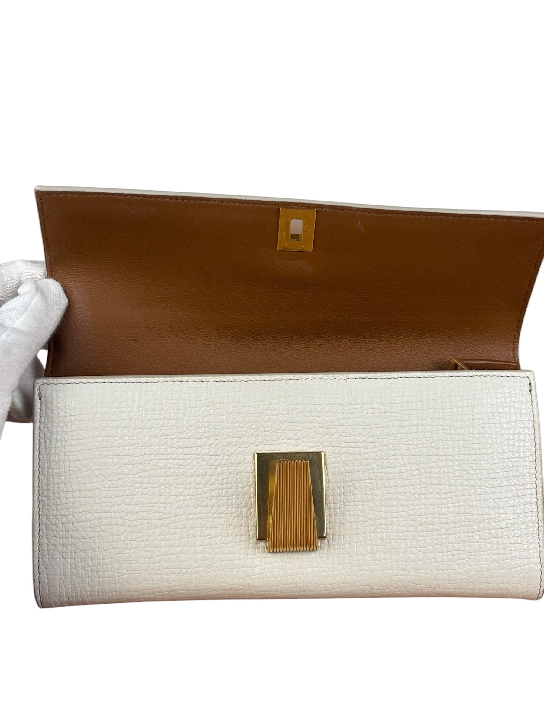Bottega Veneta White Leather Palmellato Angle Long Wallet