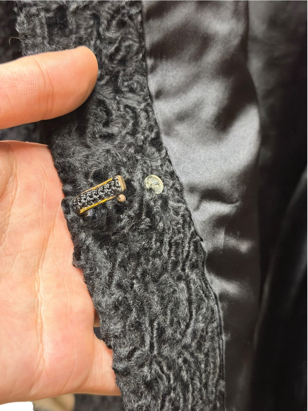 Vintage Lupian Black Persian Lamb Fox Fur Trim Long Coat