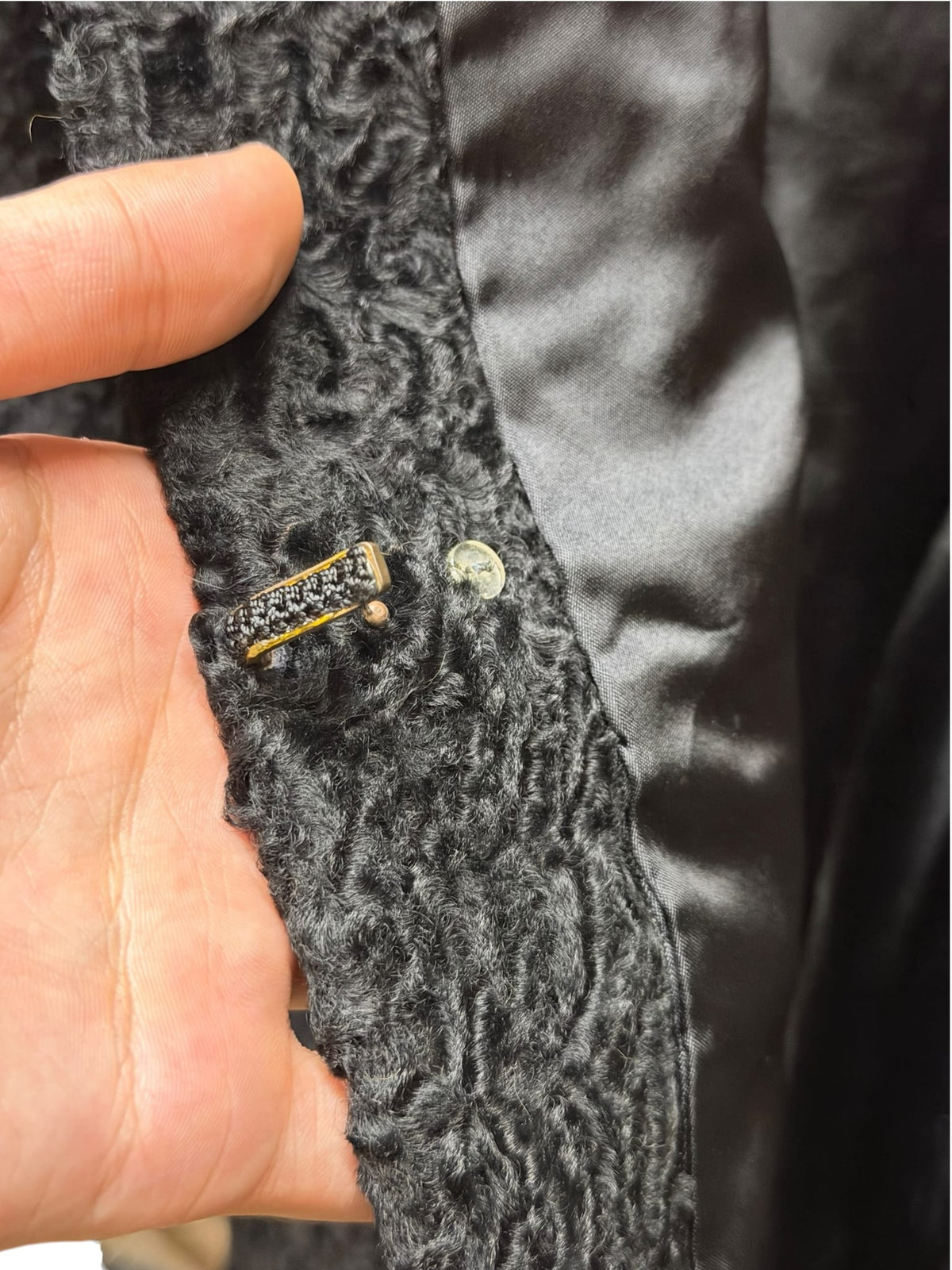 Vintage Lupian Black Persian Lamb Fox Fur Trim Long Coat