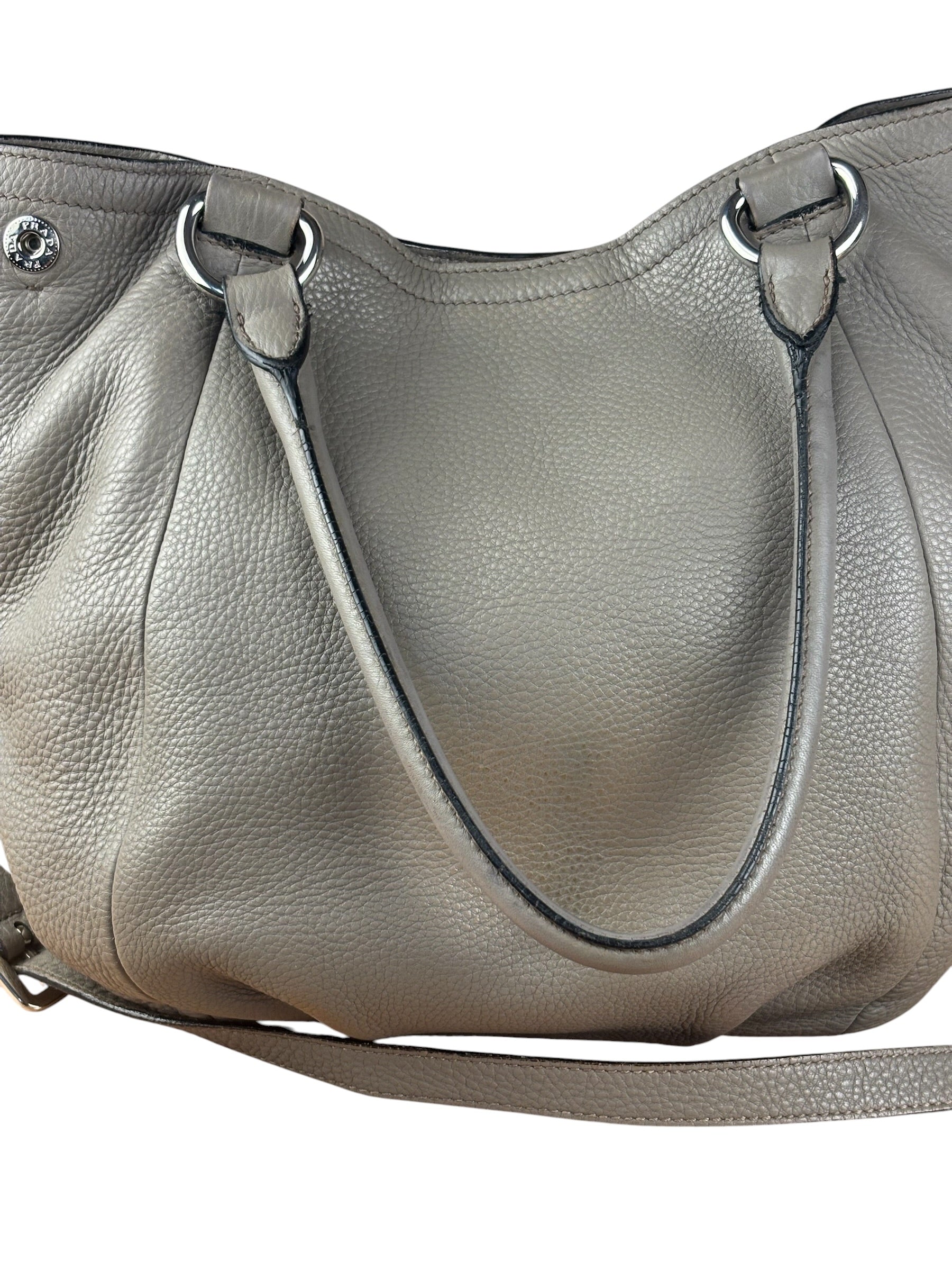 Prada Grey Vitello Daino Leather 2Way Handbag
