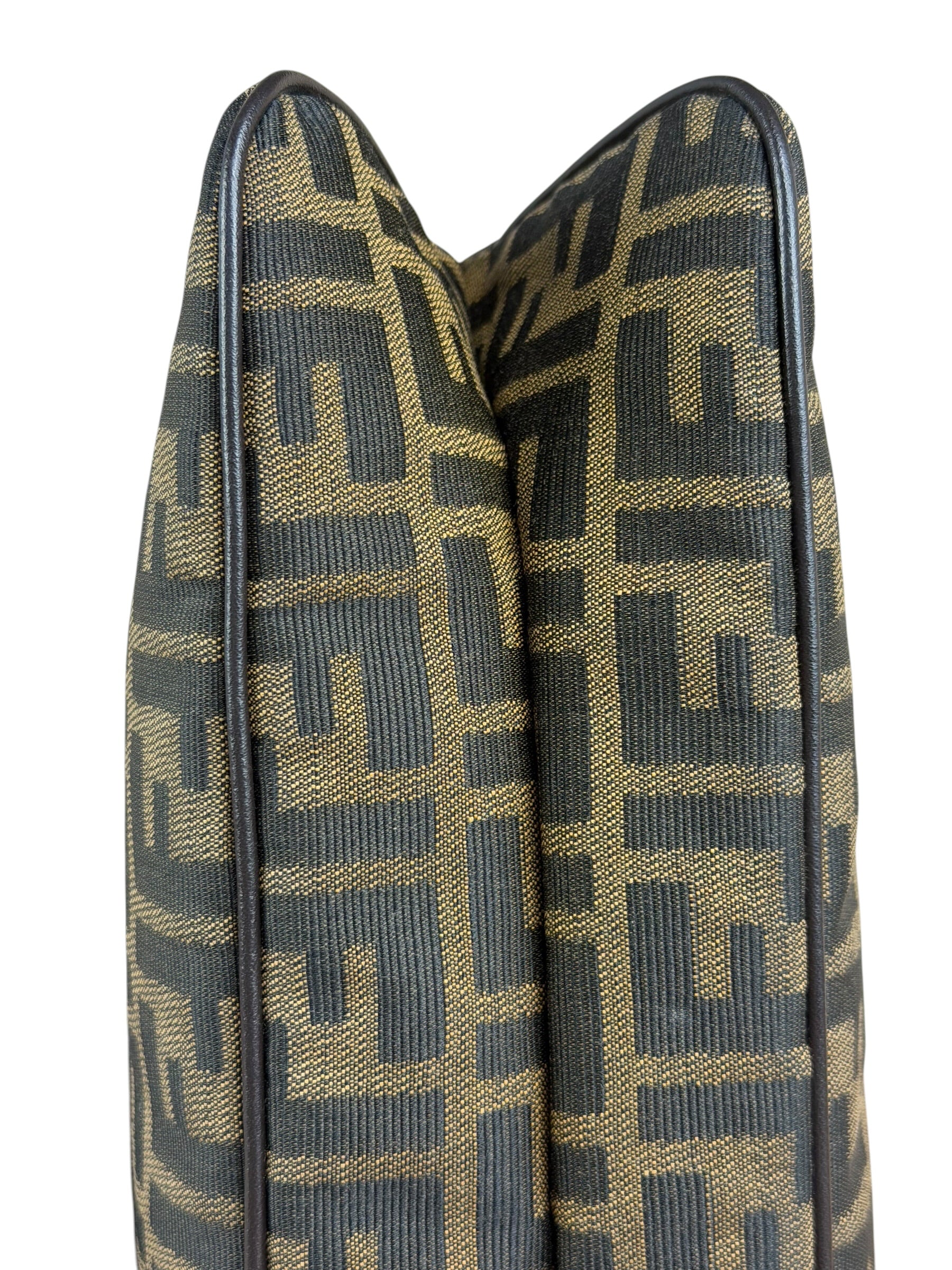 Fendi Brown Leather Trim Zucca FF Monogram Baguette