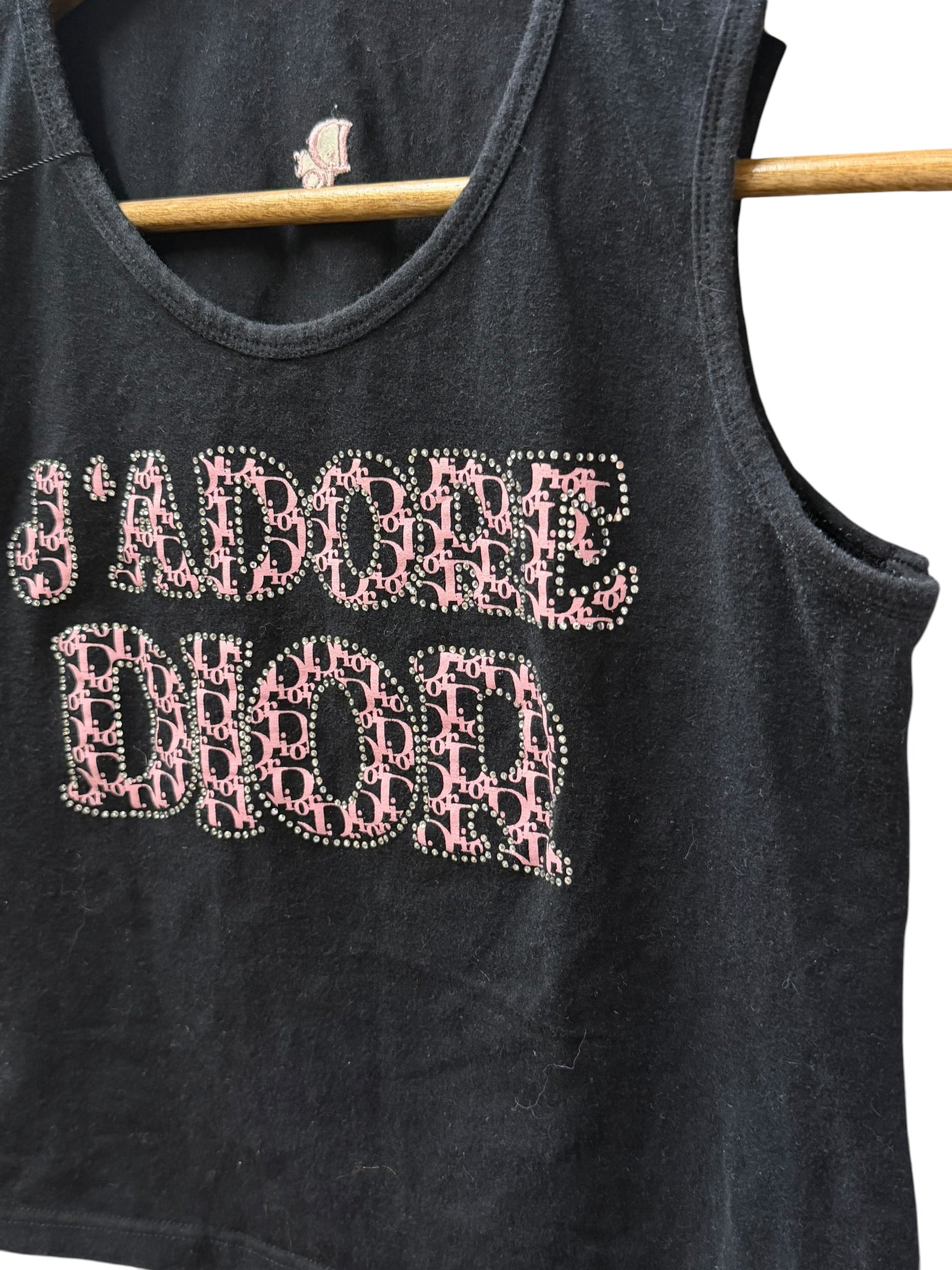 Christian Dior Black Rhinestone J'adore Dior Cotton Tank Top