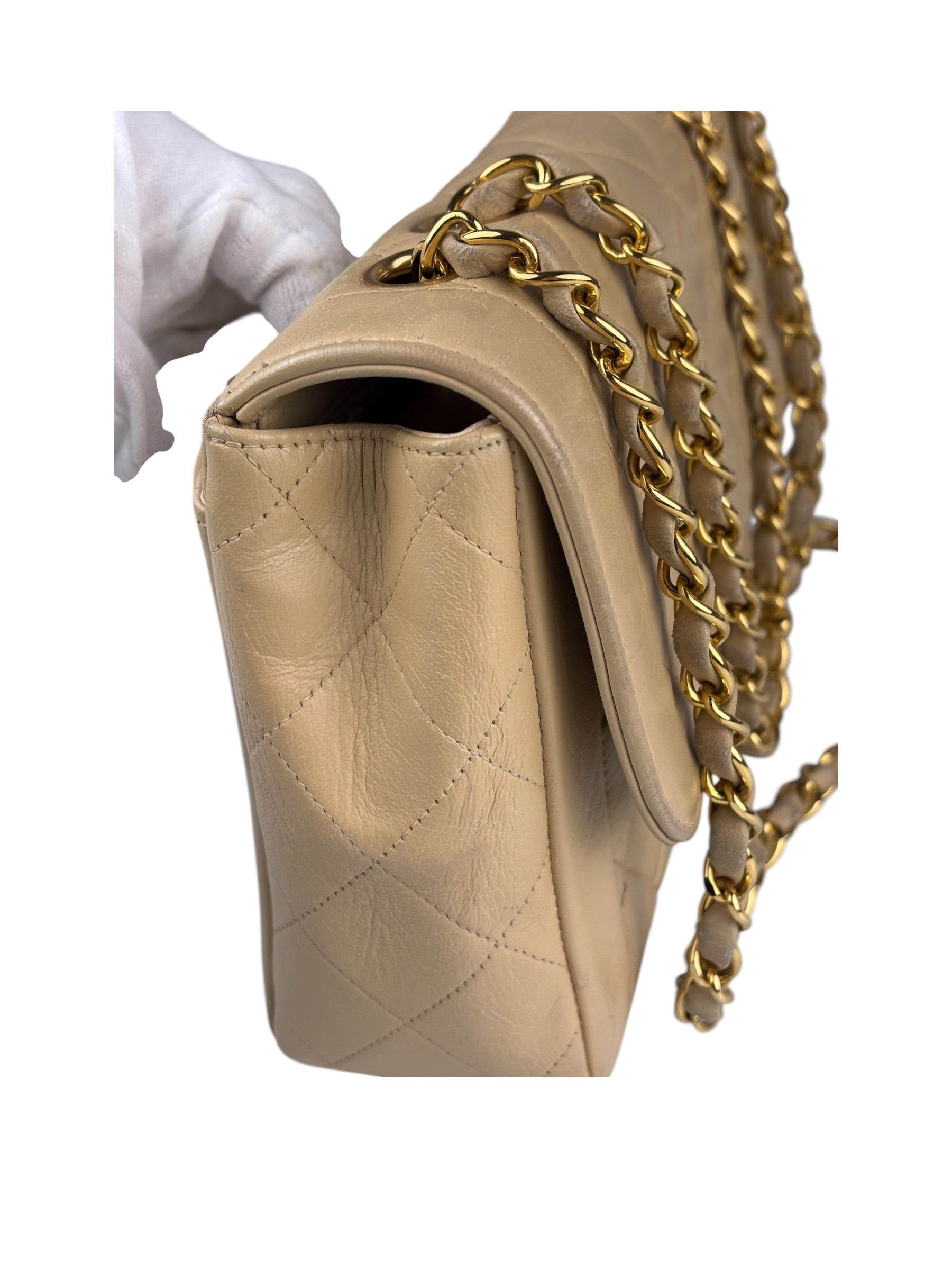 Chanel Vintage Beige Clair Quilted Leather Classic Flap Shoulder Bag 1955