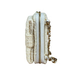 Chanel White Tweed Quilted Bow Wallet On Chain