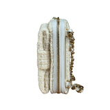 Chanel White Tweed Quilted Bow Wallet On Chain
