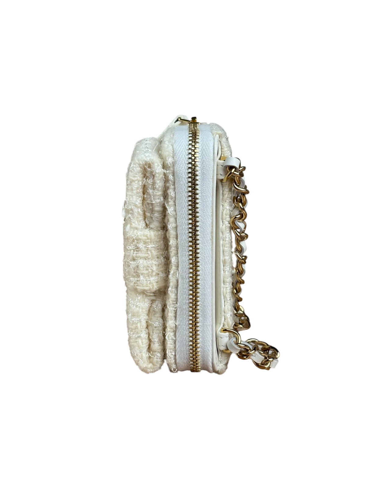 Chanel White Tweed Quilted Bow Wallet On Chain