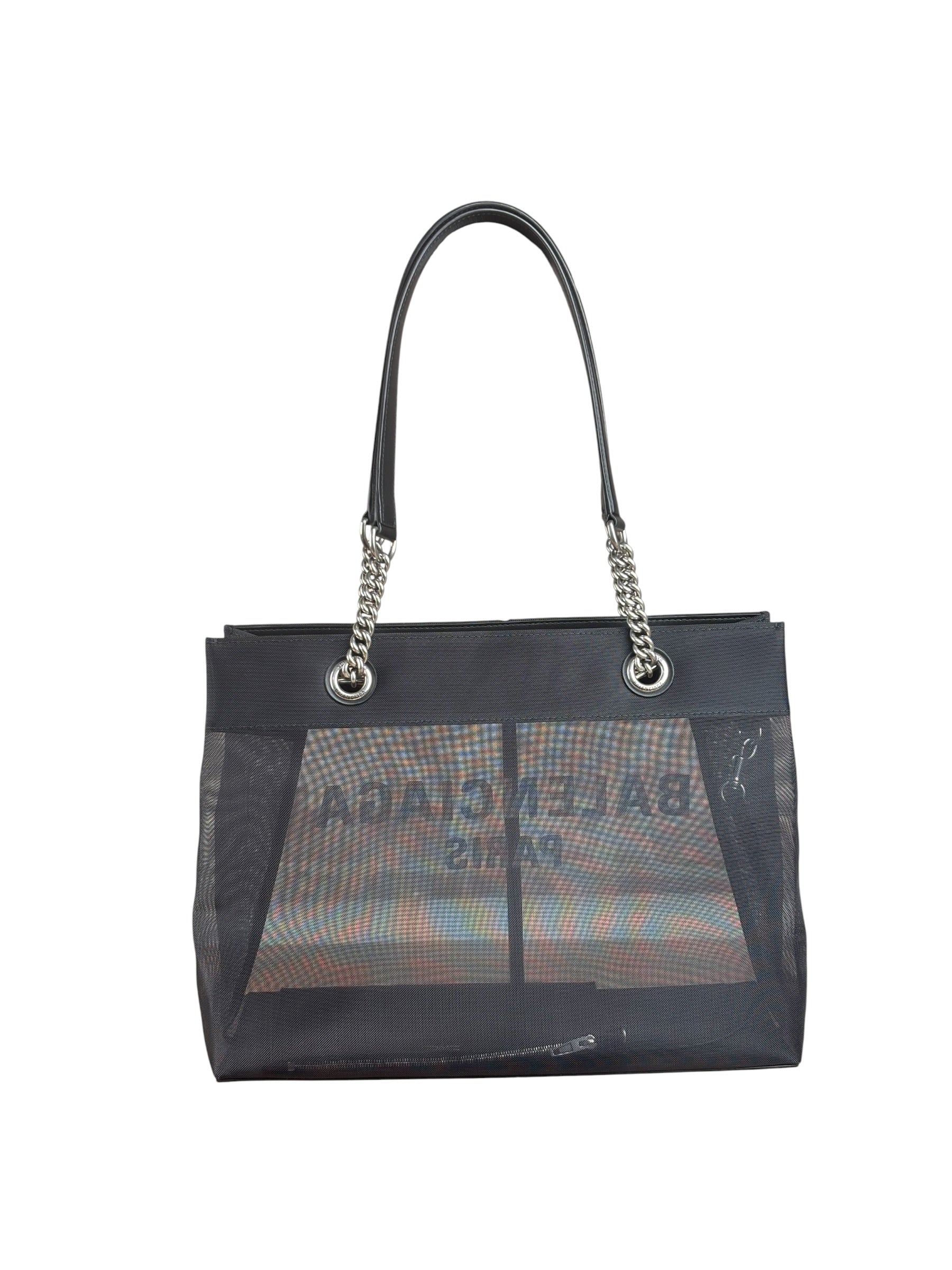 Balenciaga Black Leather Trim Mesh Duty Free Tote Bag