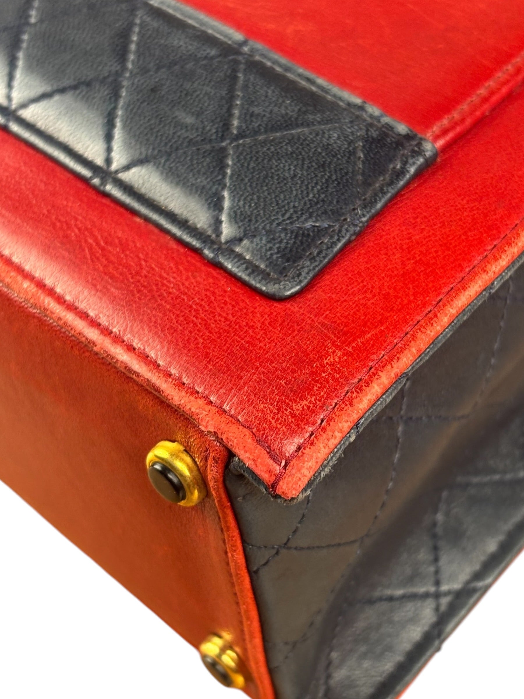 Chanel Red & Navy Trapezoid Flap Bag 1992