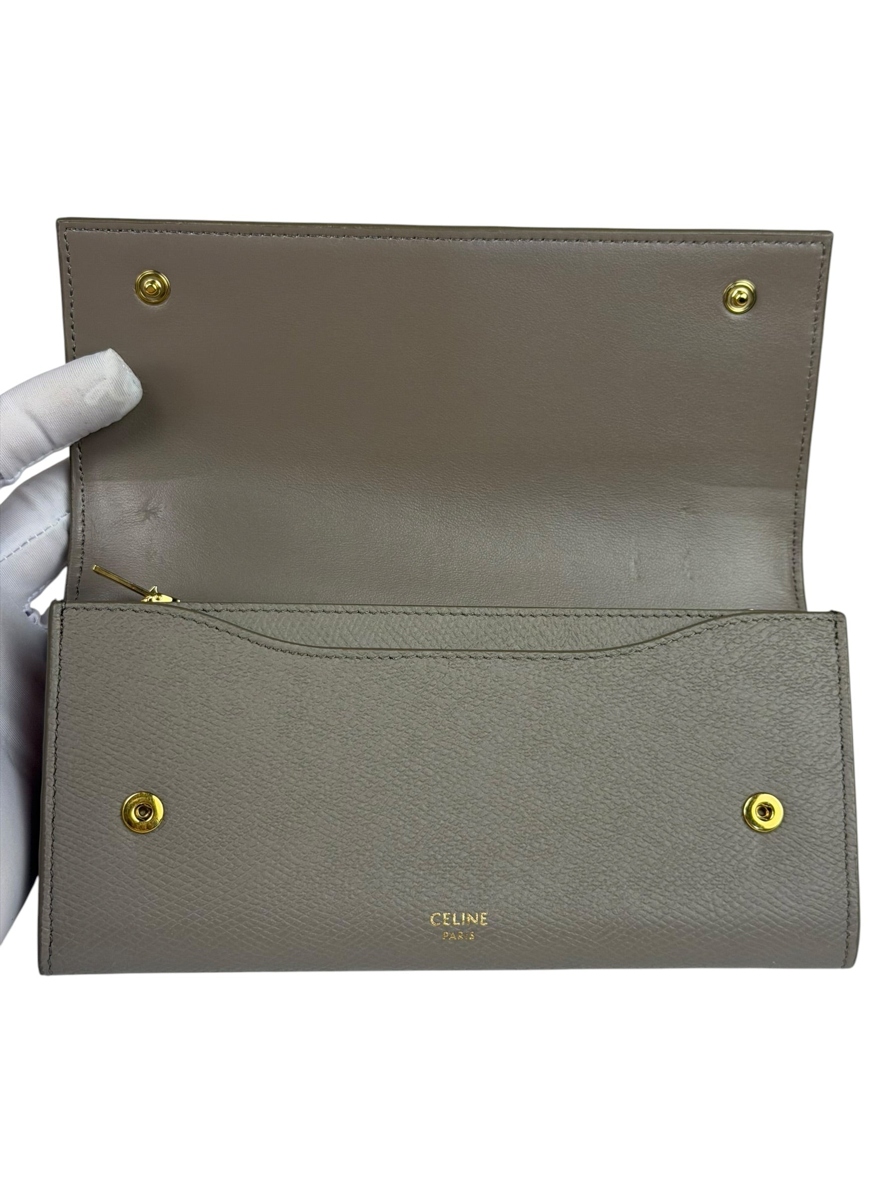 Celine Grey Leather Long Flap Wallet