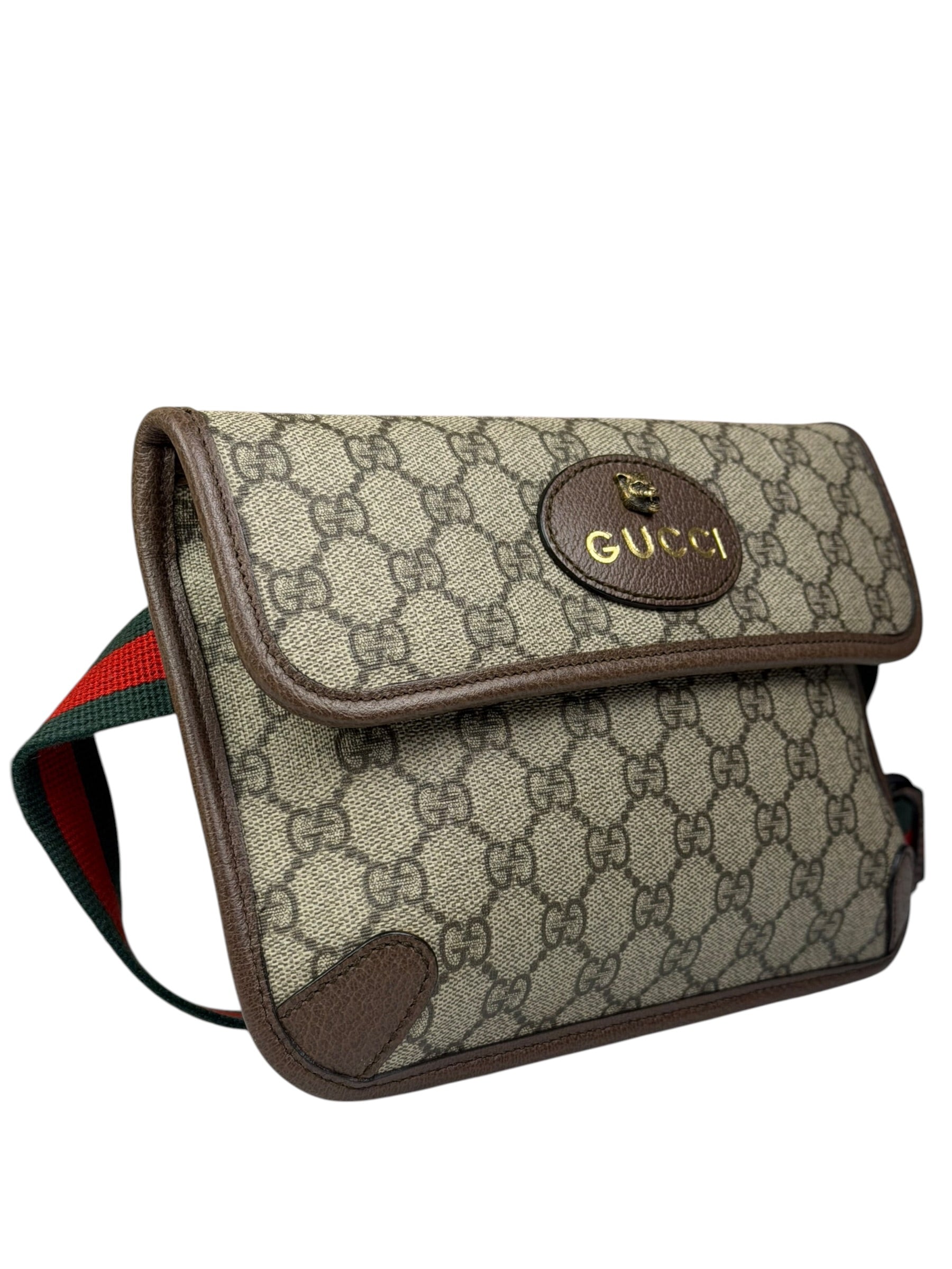 Gucci Vintage Brown Leather Trim Neo Supreme Belt Bag