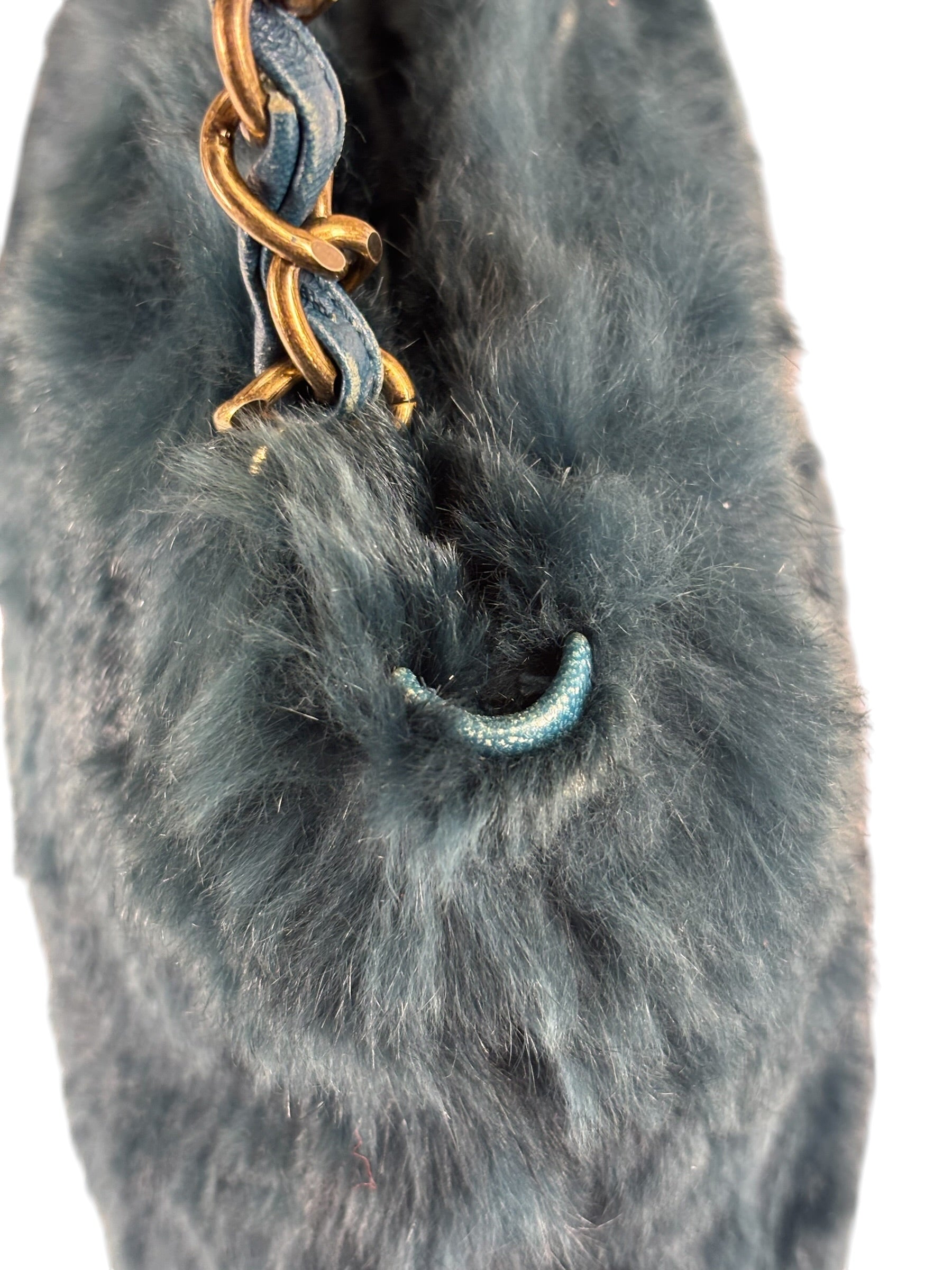 Chanel Dark Green Rabbit Fur/Leather Trim Shoulder Bag 2000