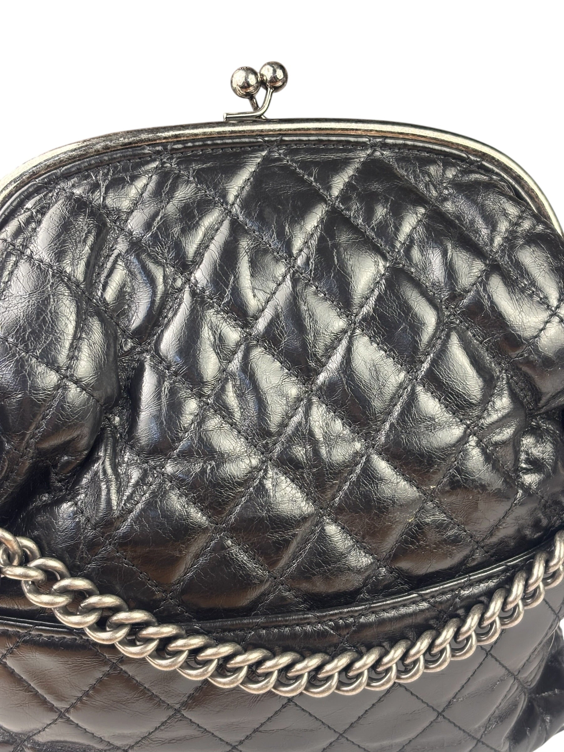 Chanel Black Quilted Lambskin Tabatiere Fold-Over Shoulder Bag 2014