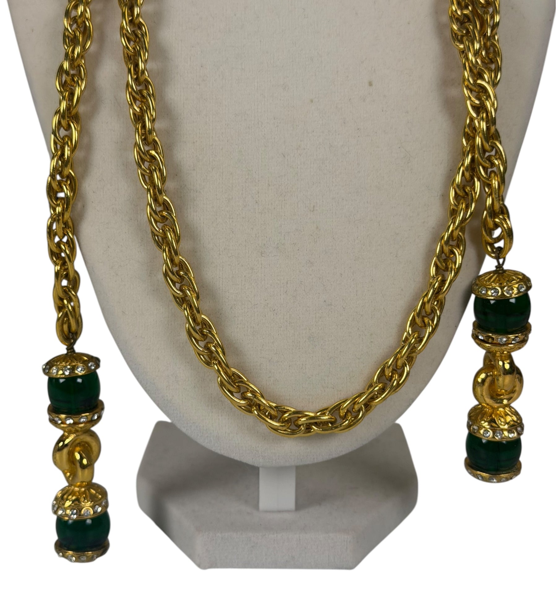 Chanel Green Gripoix Rhinestone Lariat Necklace
