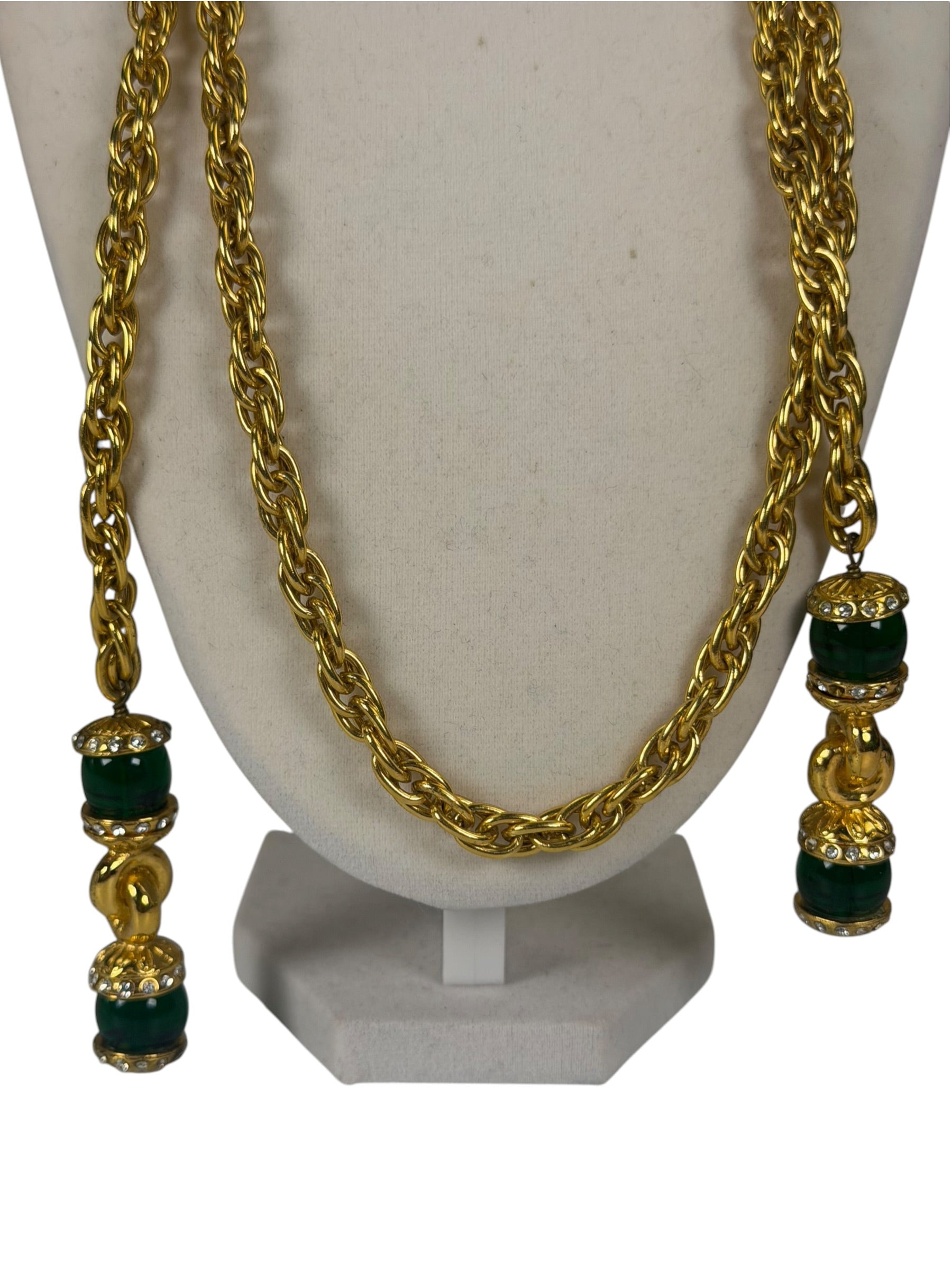 Chanel Green Gripoix Rhinestone Lariat Necklace