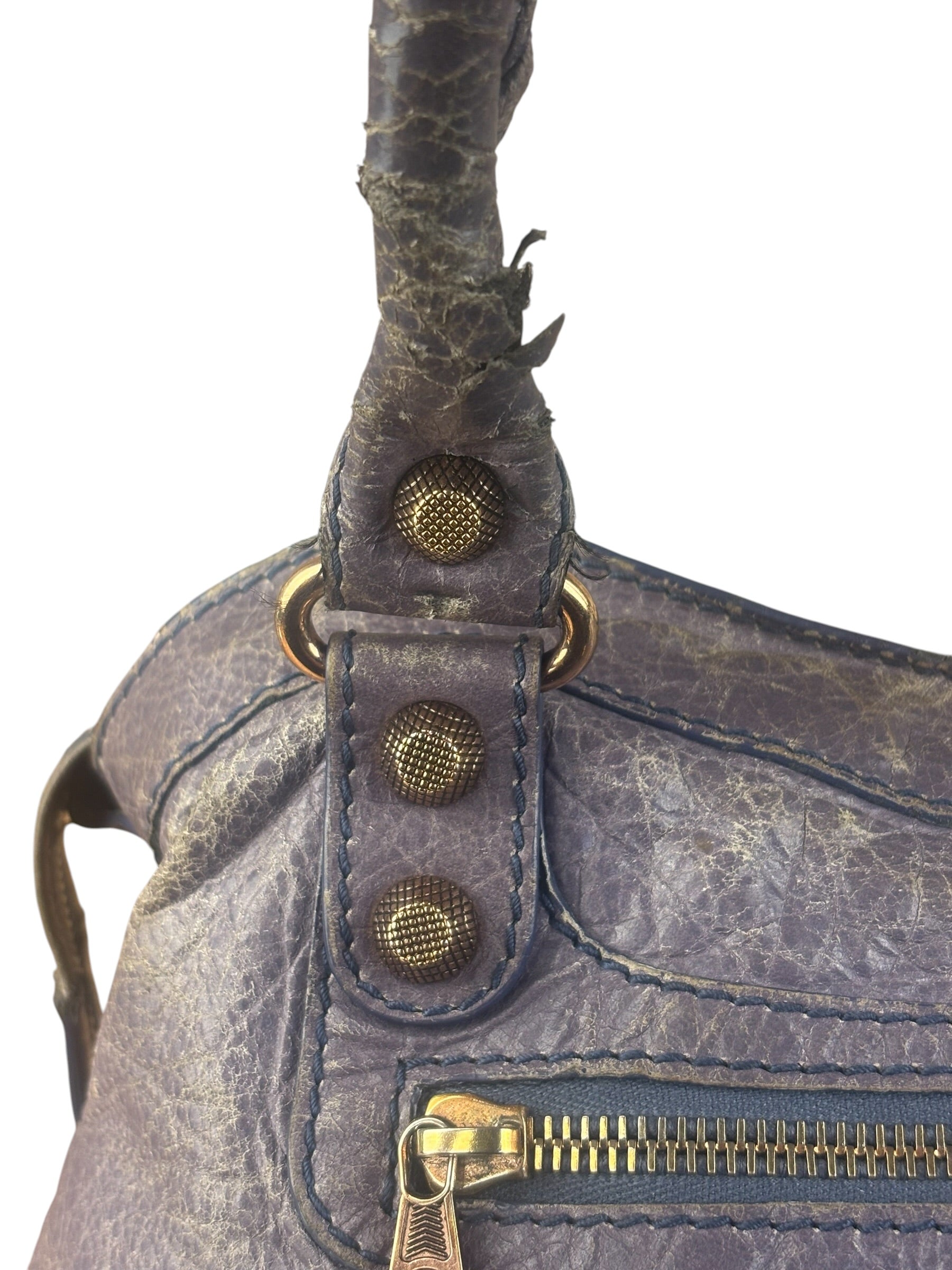 Balenciaga Vintage Distressed Purple Leather City Bag