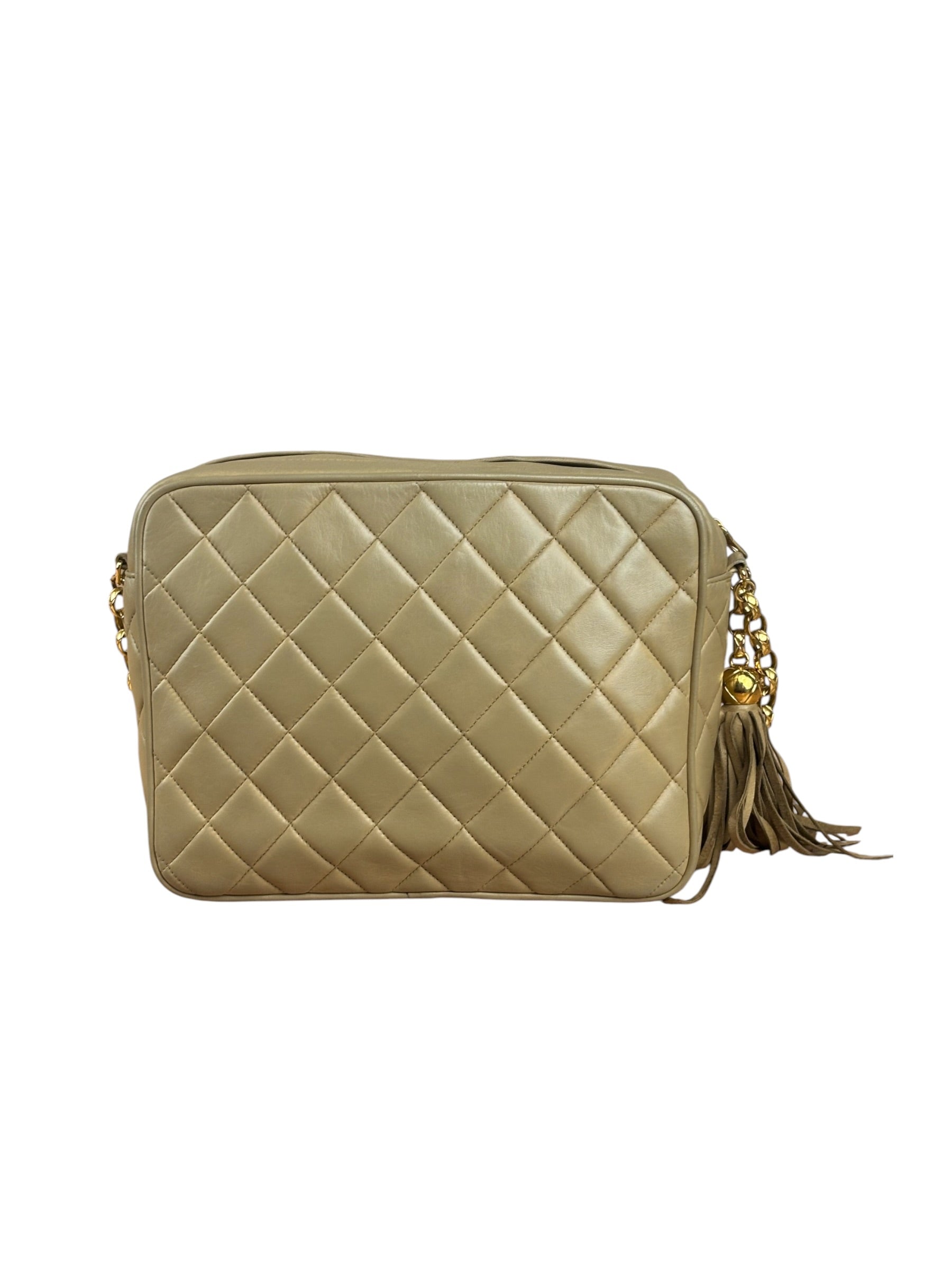 Chanel Tan Brown Quilted Leather Flap Chain Camera Bag