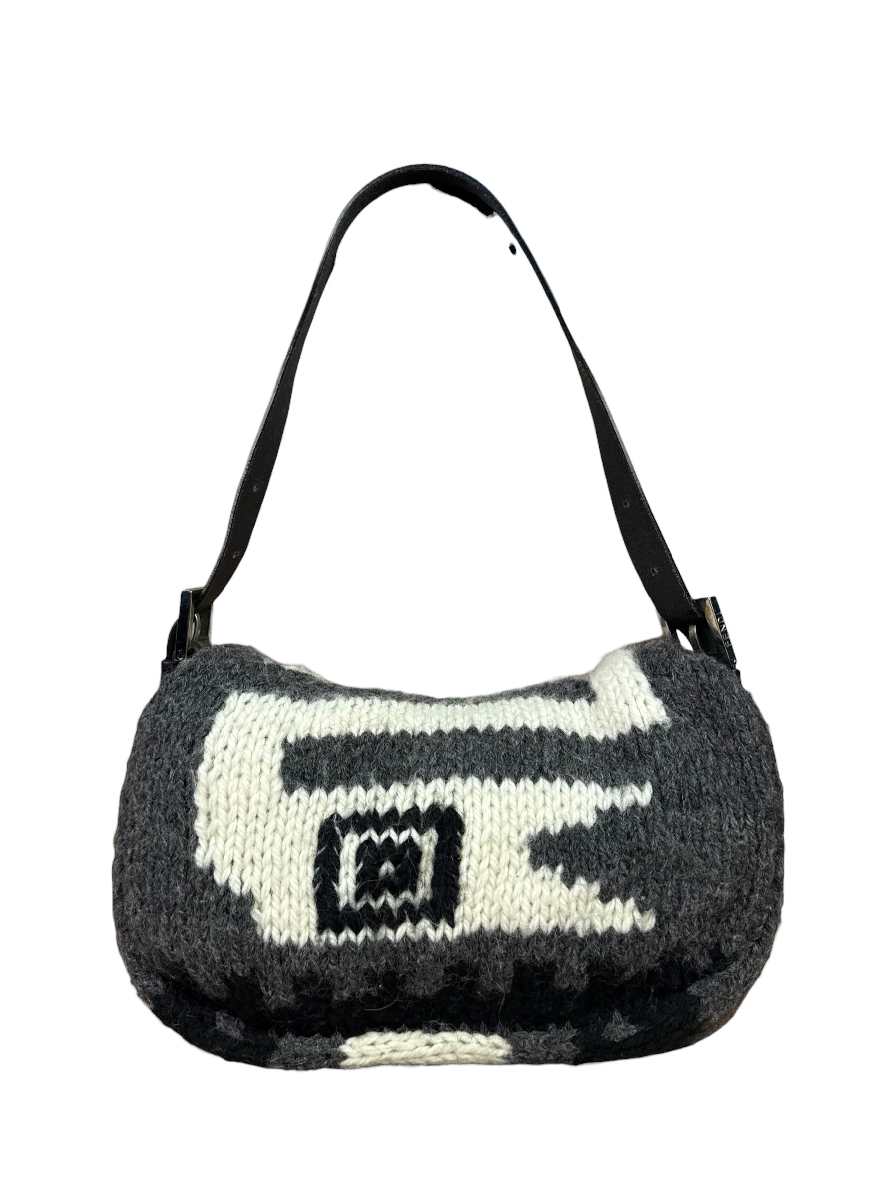 Fendi Vintage Grey/Black Knit Wool Baguette
