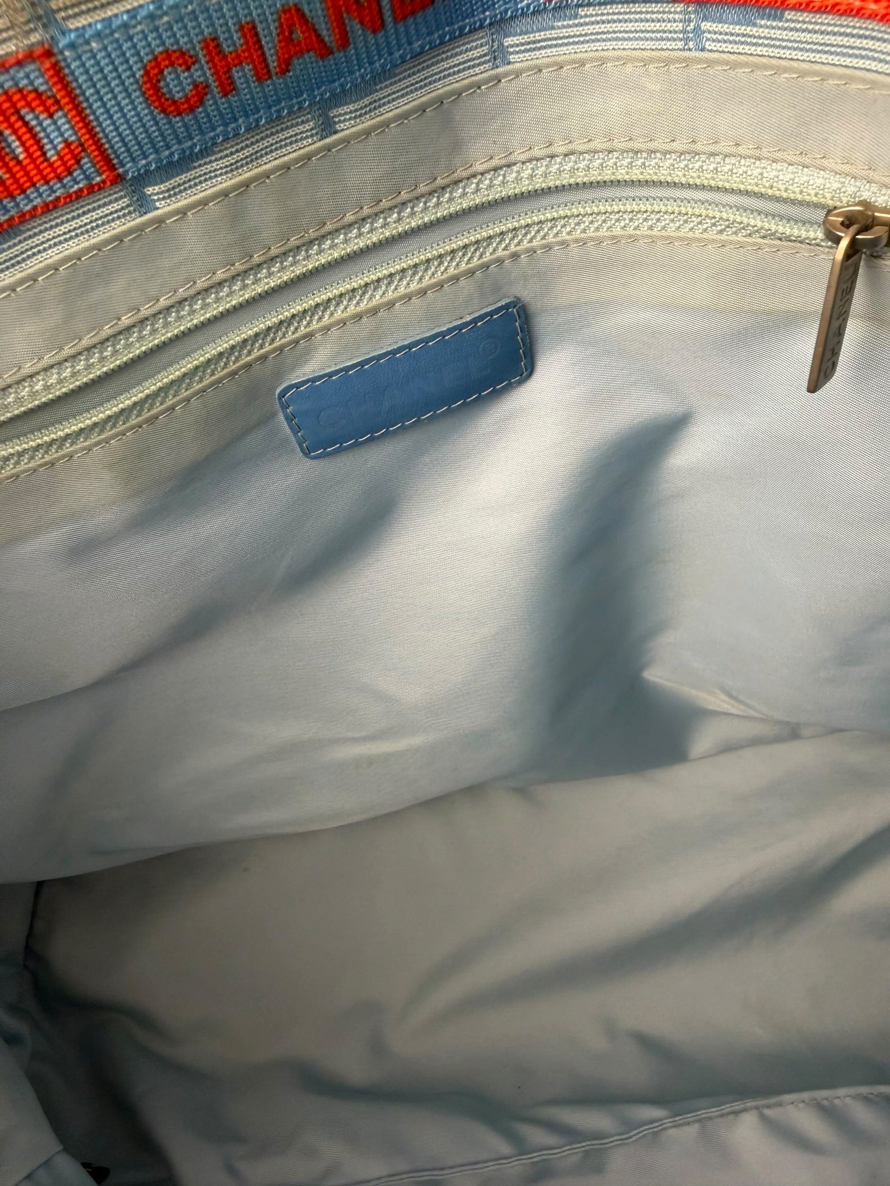 Chanel Light Blue Nylon/Leather Trim Travel Line Tote 2002