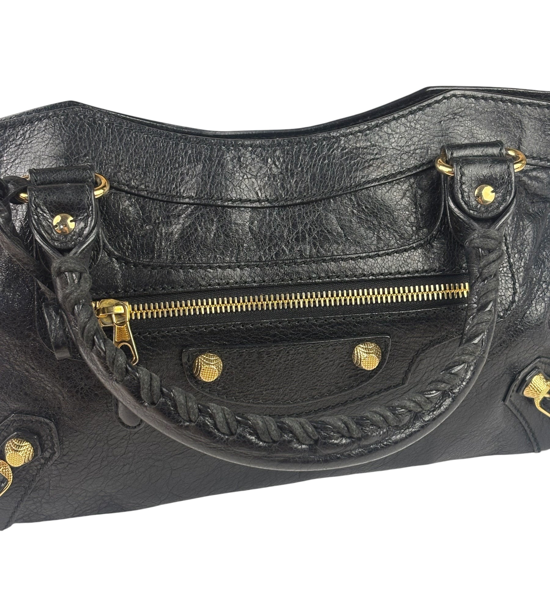 Balenciaga Black Lambskin Moto City Two-Way Bag