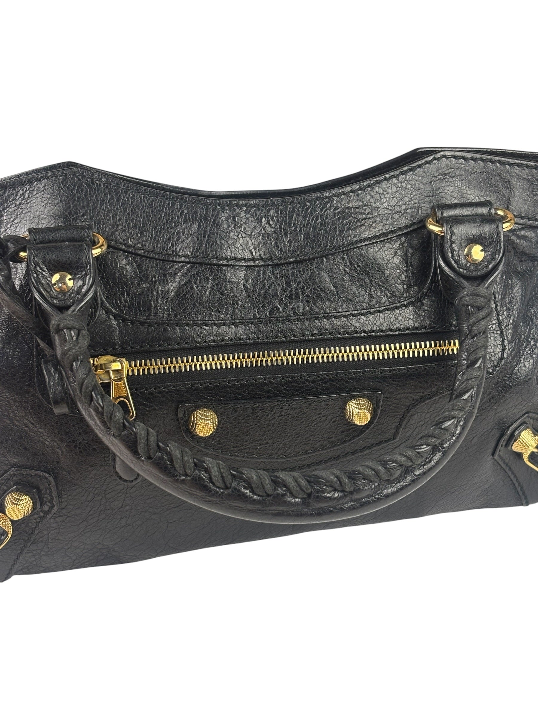 Balenciaga Black Lambskin Moto City Two-Way Bag