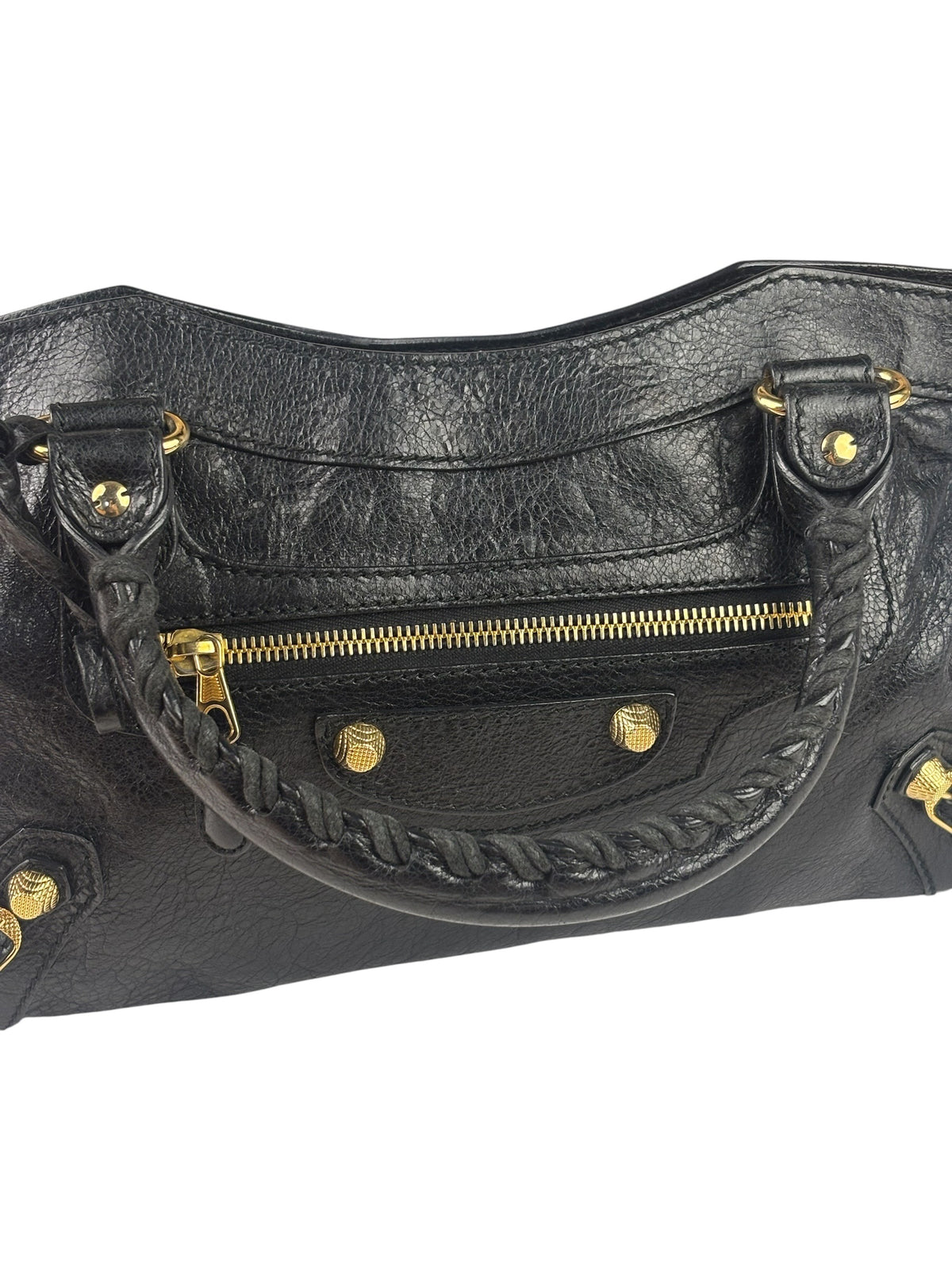Balenciaga Black Lambskin Moto City Two-Way Bag