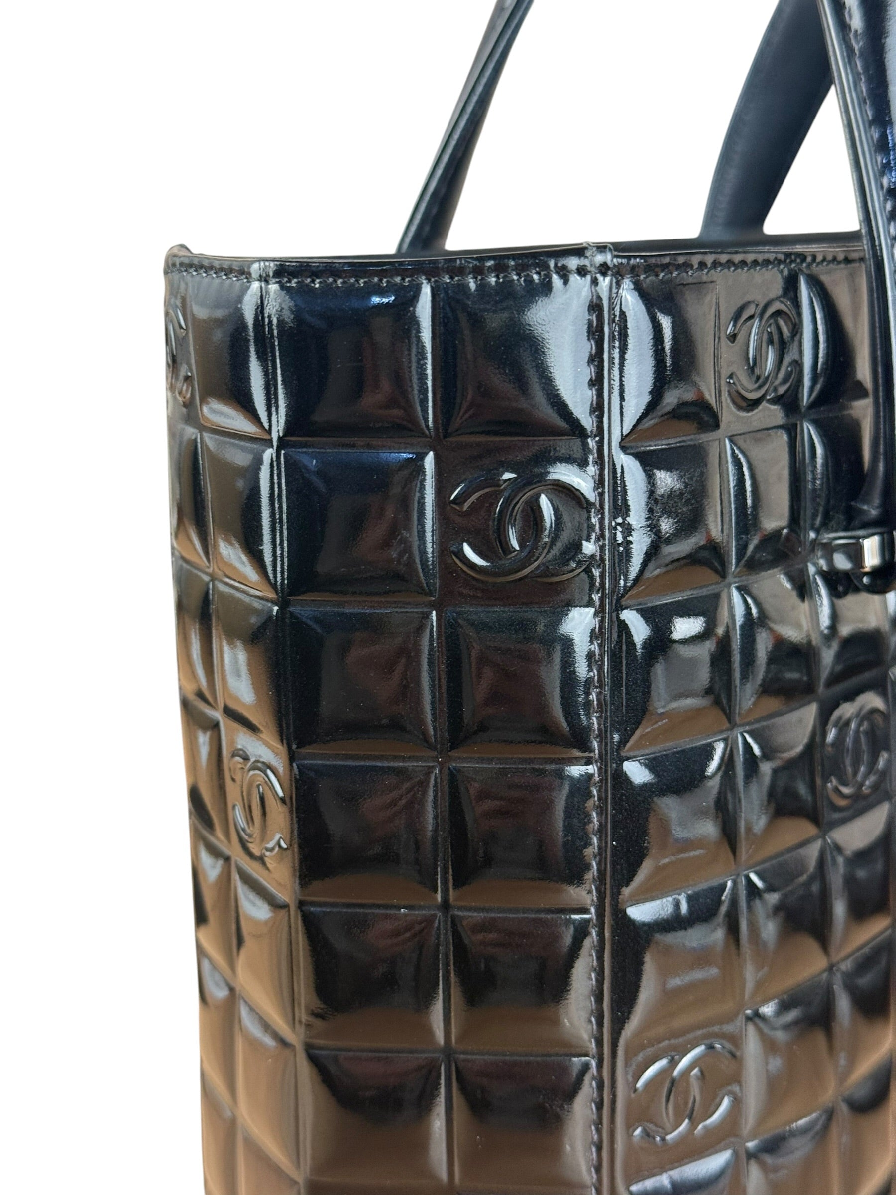 Chanel Black Patent Chocolate Bar Tote Bag 2002