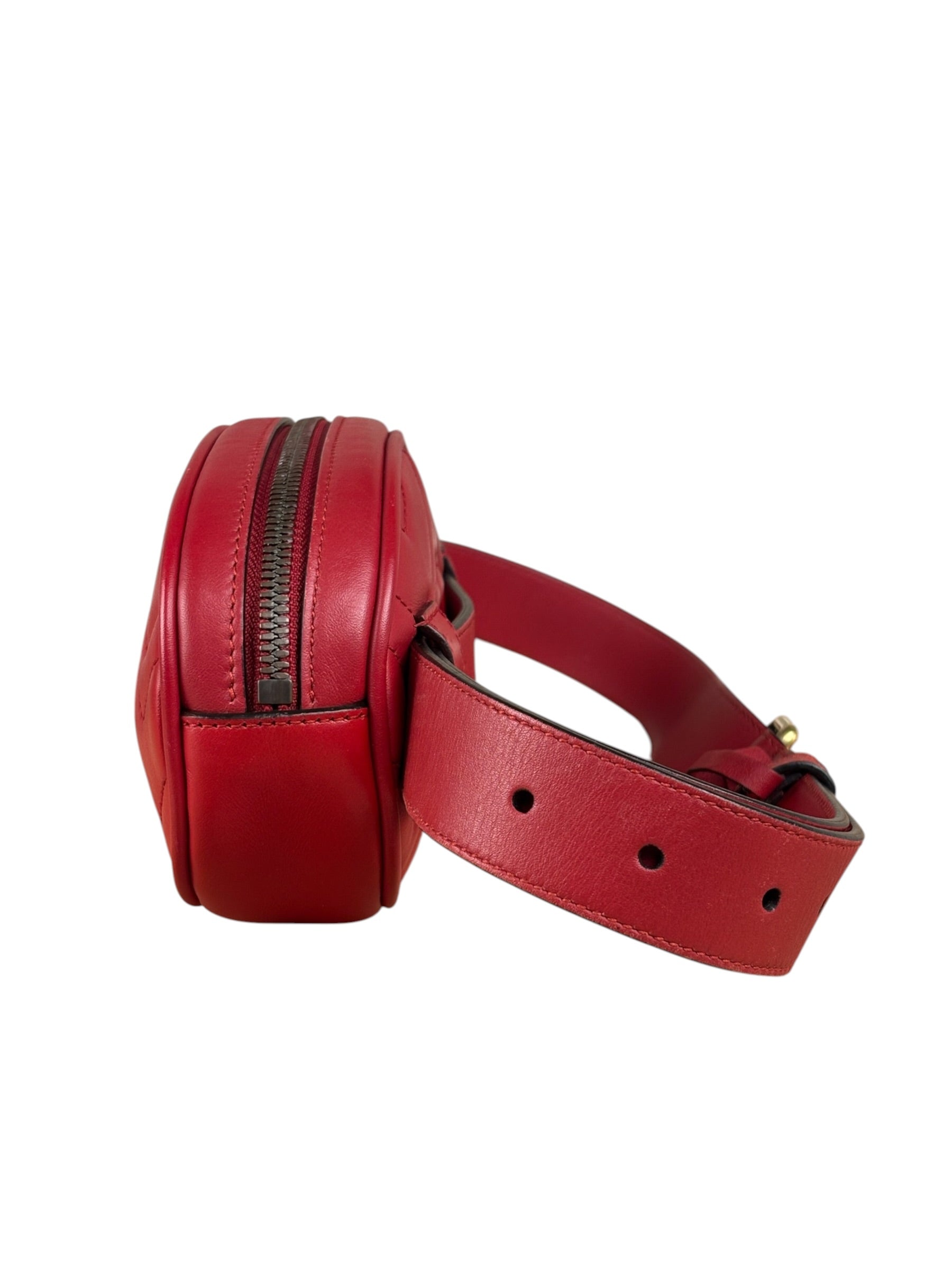 Gucci Red Leather Marmont Matelasse Waist Belt Bag