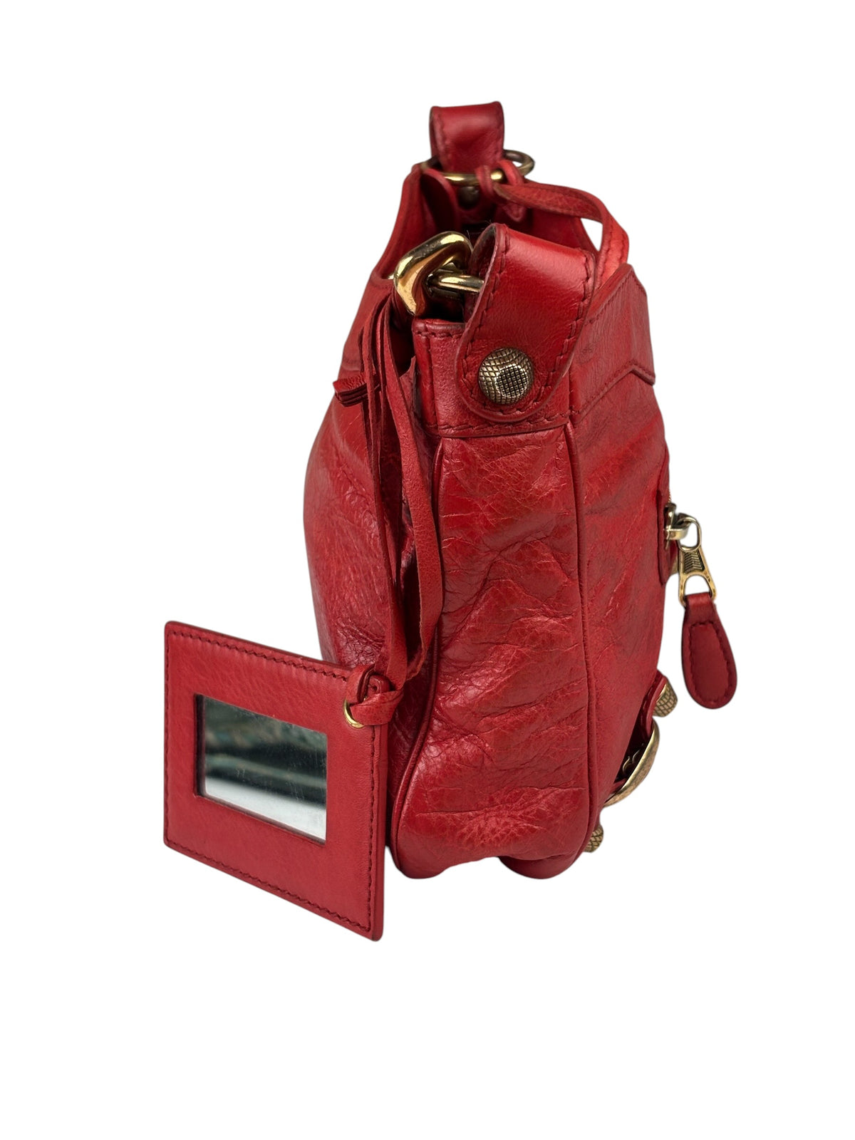 Balenciaga Red Lambskin Motor Cycle Crossbody Bag