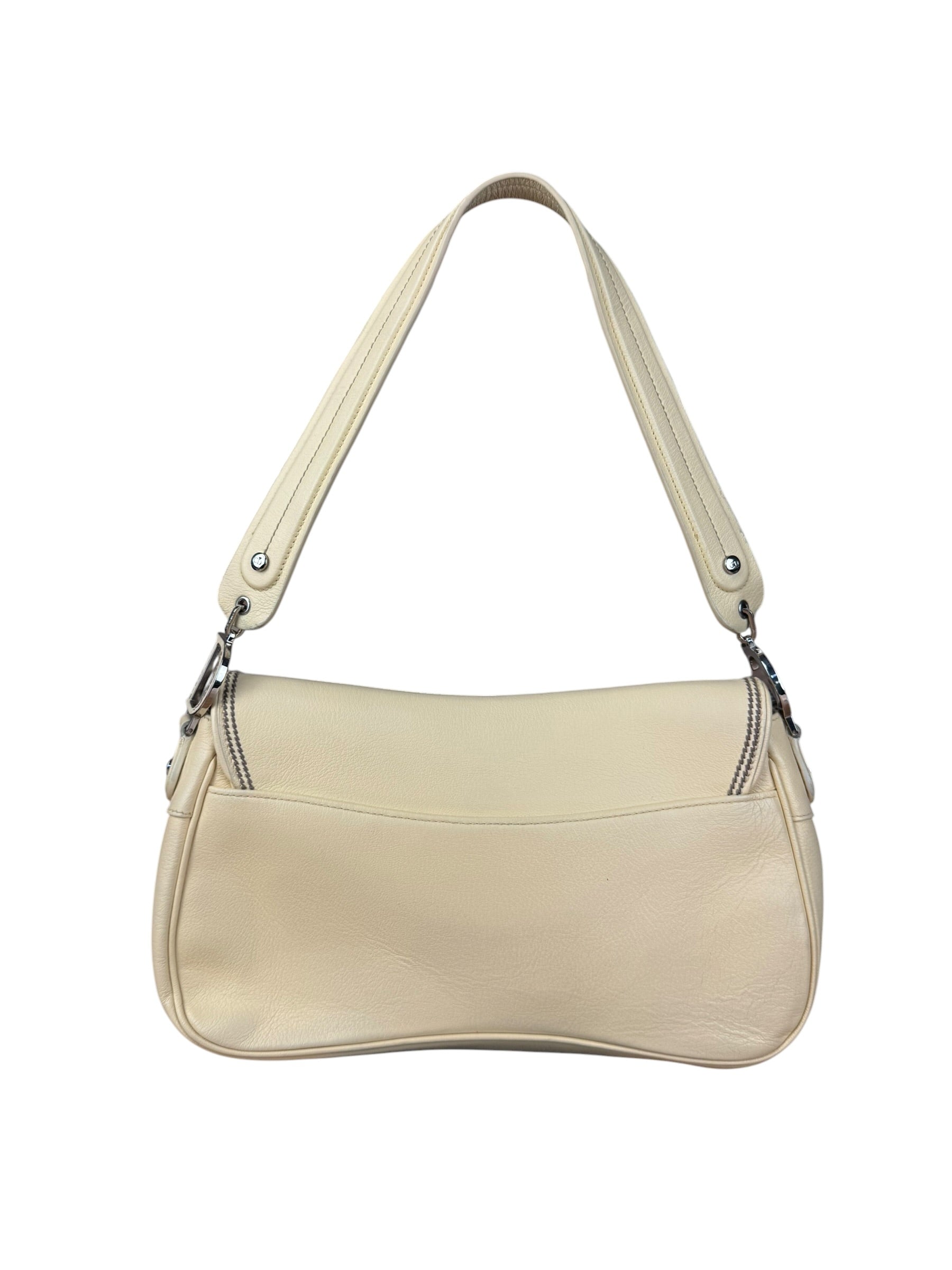 Christian Dior Vintage Beige Leather Stitch Saddlebag