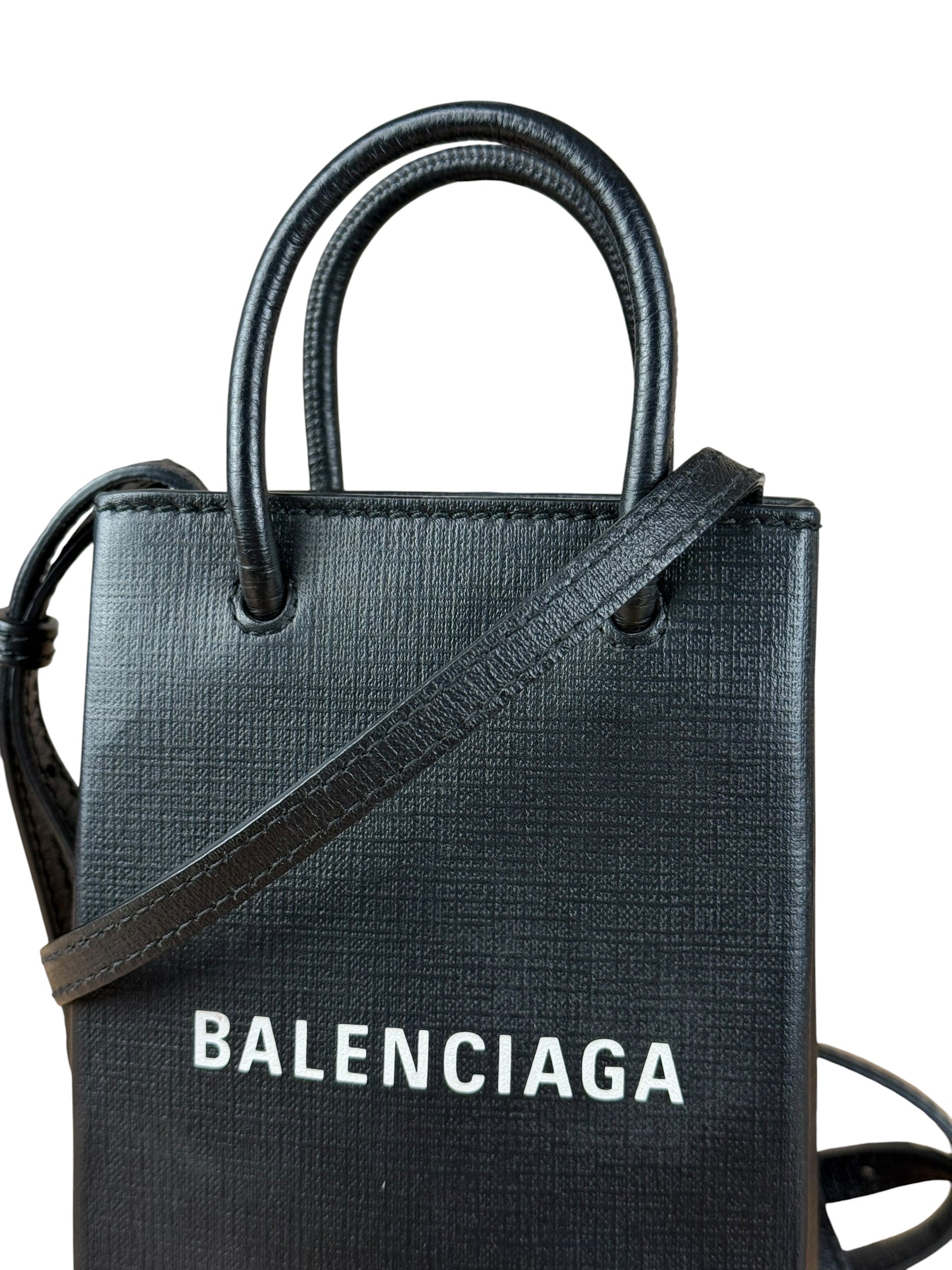 Balenciaga Black Mini Shopping Tote Phone Holder