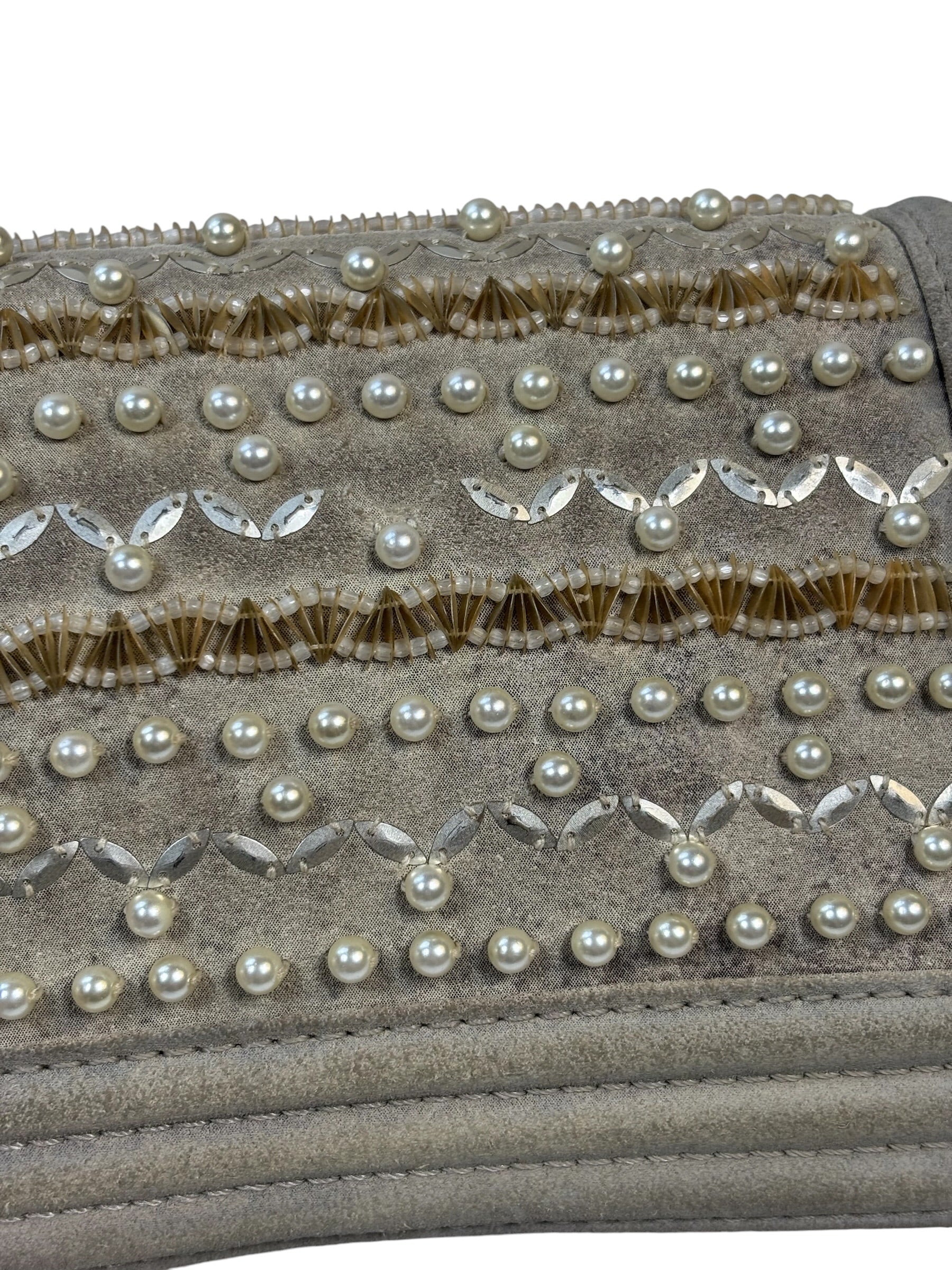 Chanel Grey Suede Beaded Pearl/Bead Boy Flap 2014