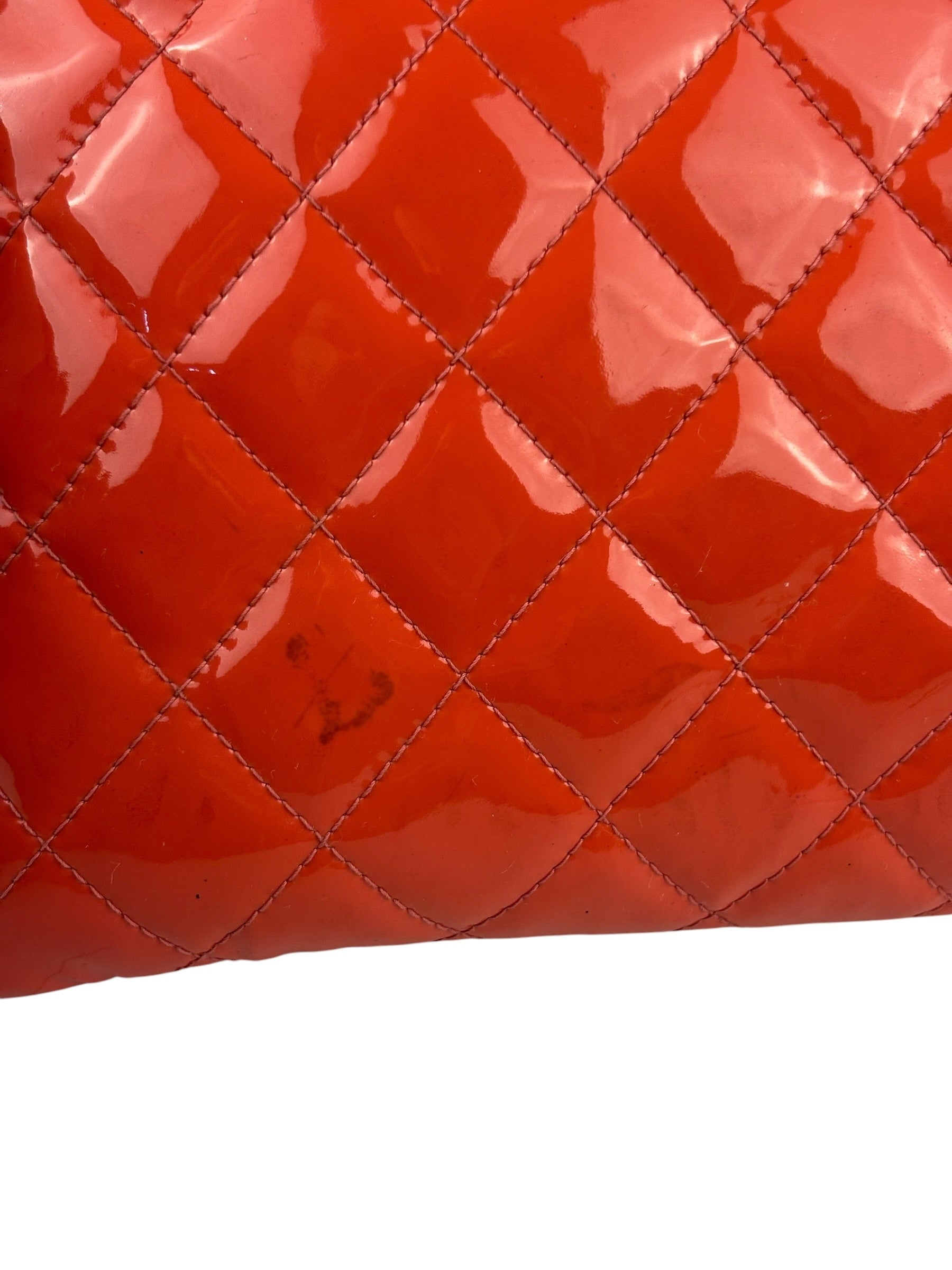 Chanel Orange Hue Quilted Patent Leather Clutch 2012
