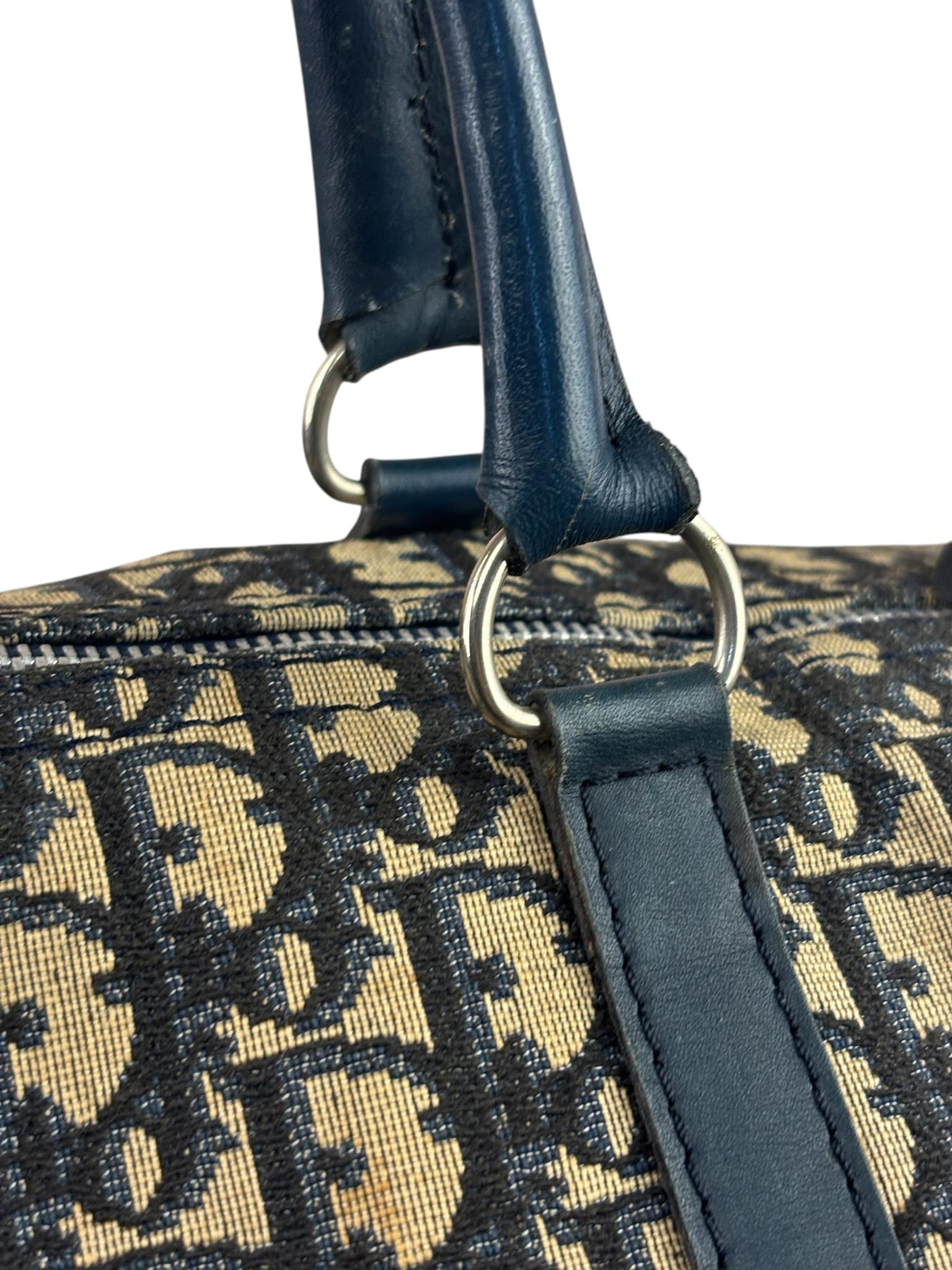 Christian Dior Vintage Navy Leather Trim Trotter Boston Bag