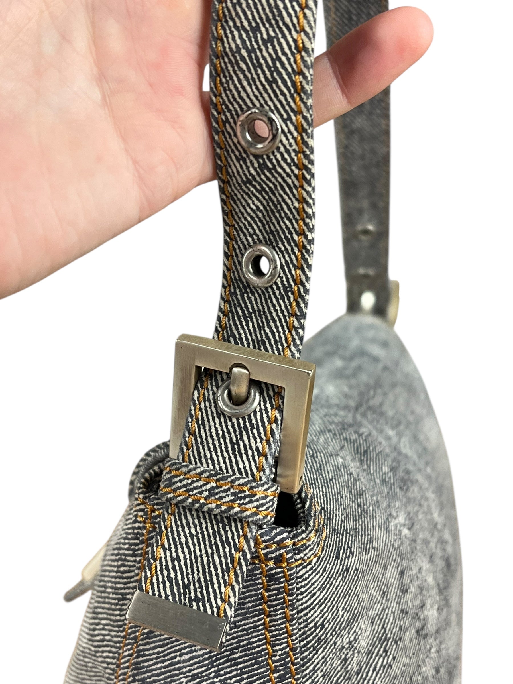 Fendi Light Denim Toned Canvas Baguette Shoulder Bag