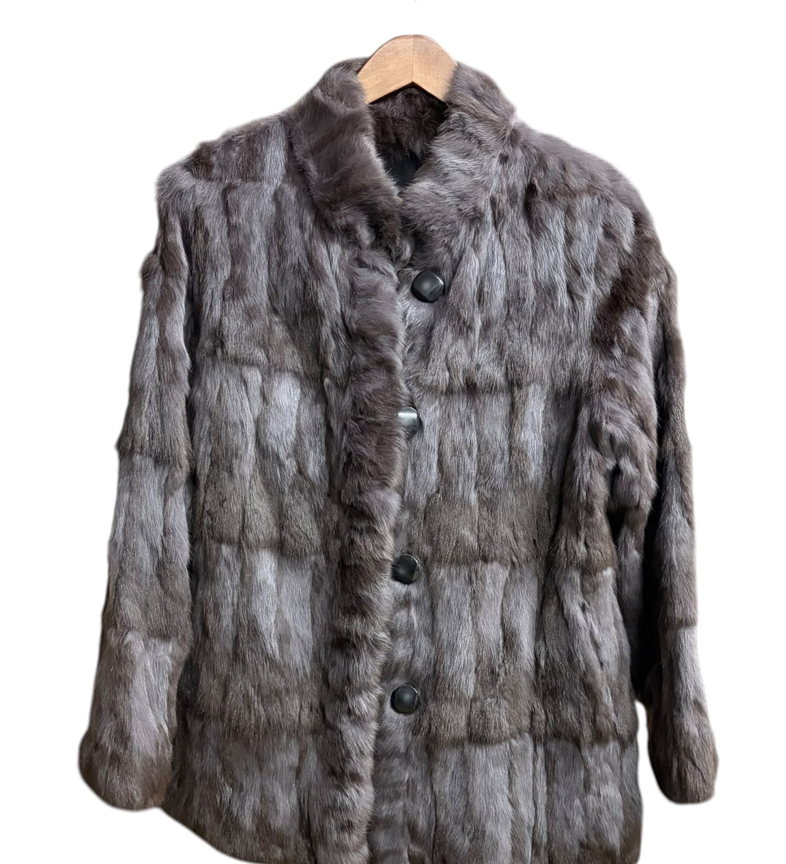 Vintage Russian Squirrel Greyish Brown Reversible Fur & Silk Coat