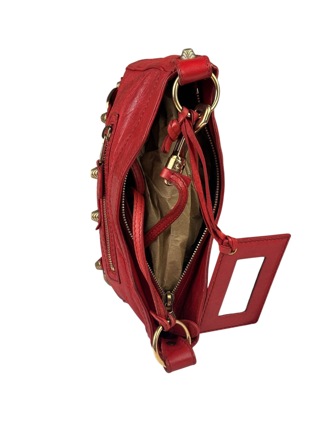 Balenciaga Red Lambskin Motor Cycle Crossbody Bag