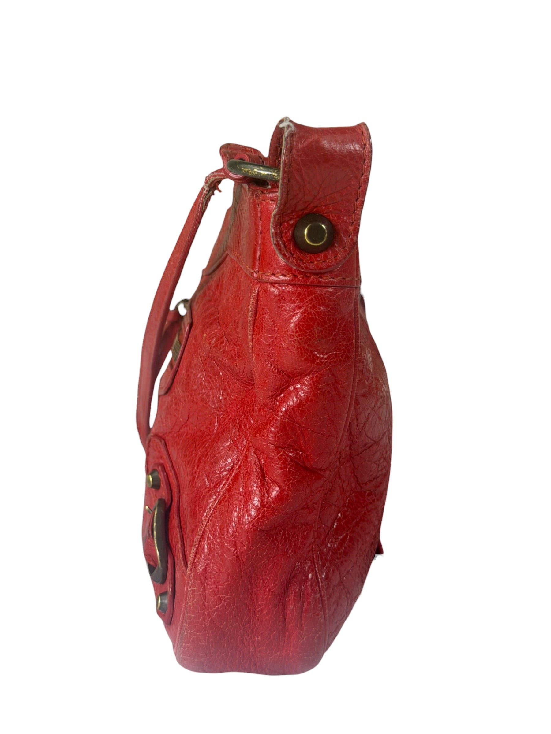 Balenciaga Red Lambskin Hip Moto Crossbody