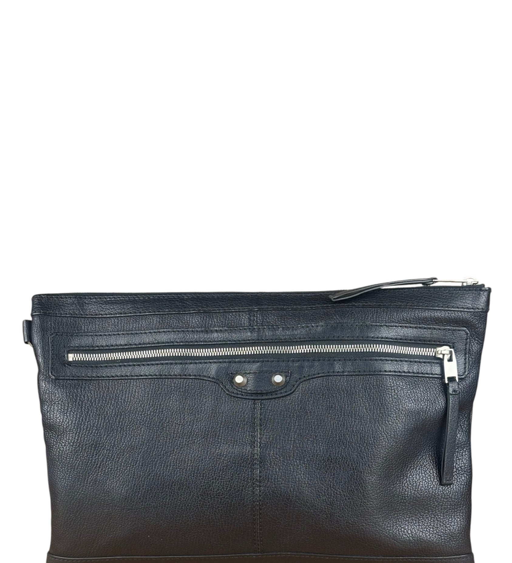 Balenciaga Black Leather Moto City Clutch Pouch