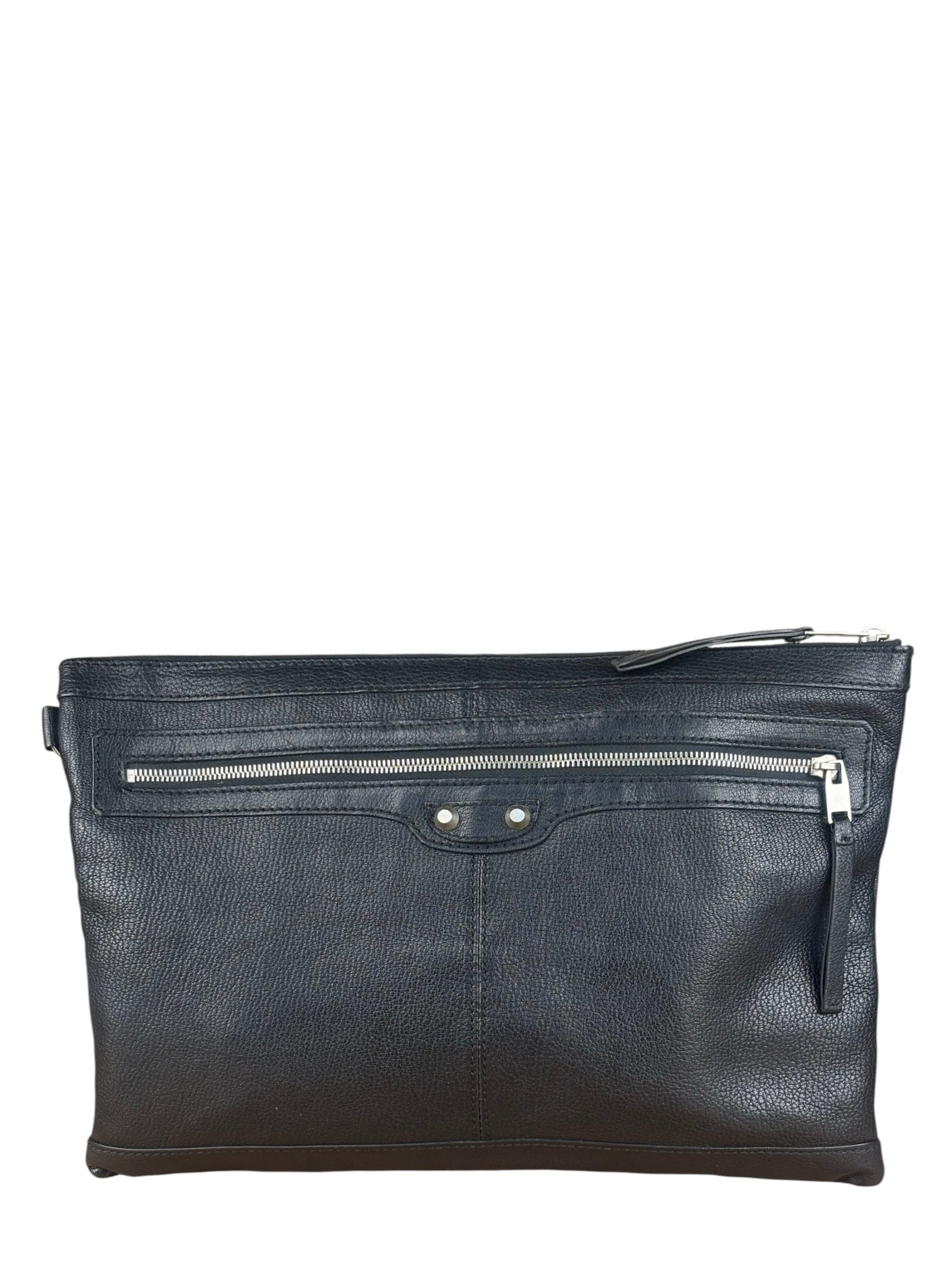 Balenciaga Black Leather Moto City Clutch Pouch