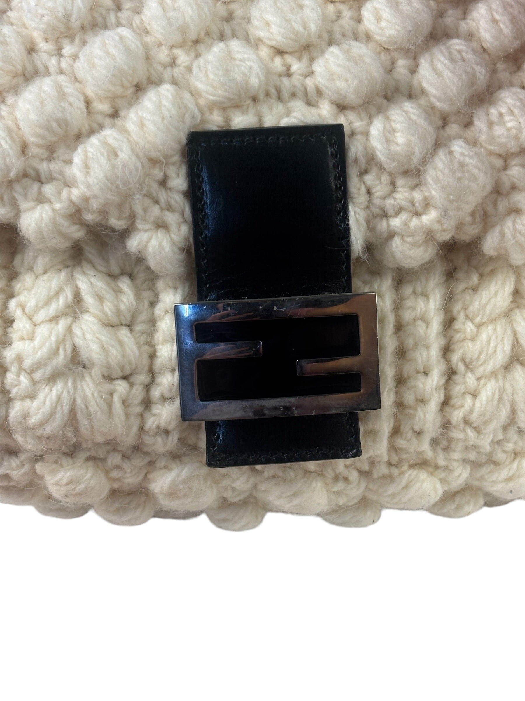 Fendi Vintage Leather Trim Knitted Wool Mamma Baguette