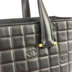 Chanel Vintage Black Leather Chocolate Bar Tote Bag 1992