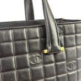 Chanel Vintage Black Leather Chocolate Bar Tote Bag 1992