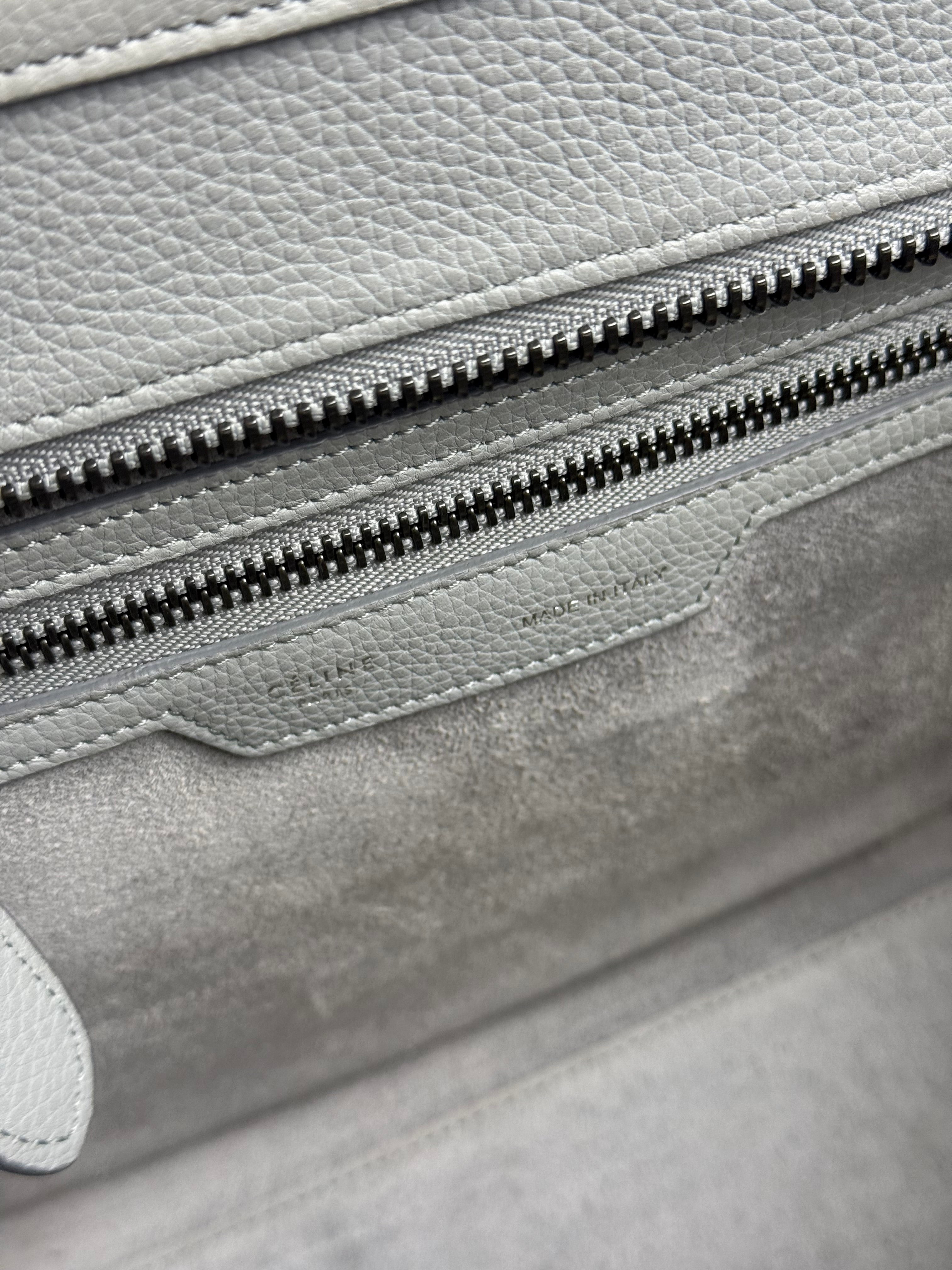 Celine Grey Pebbled Leather Luggage Micro Tote