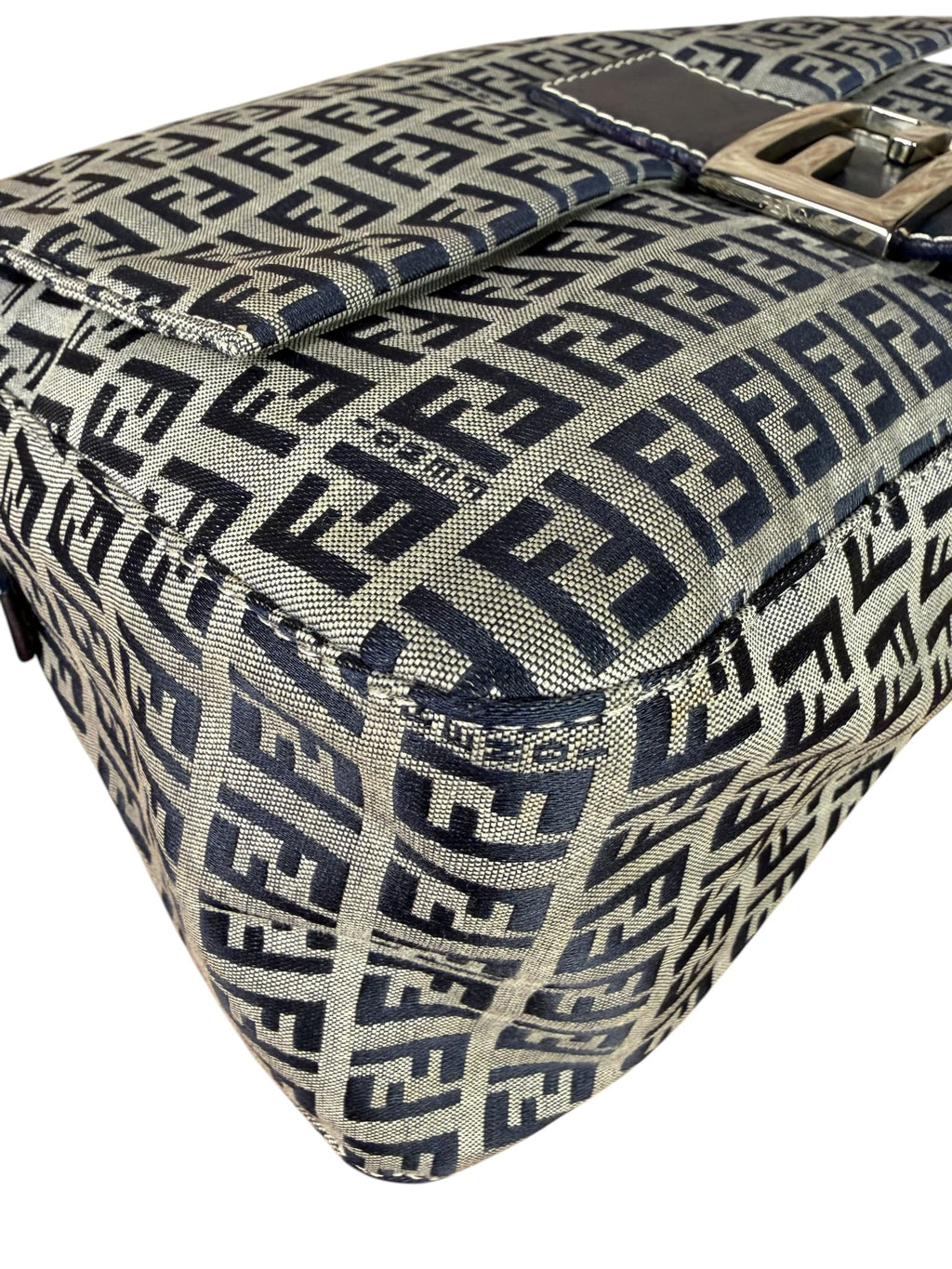 Fendi Navy/Grey Leather Trim Zucca Mamma Baguette