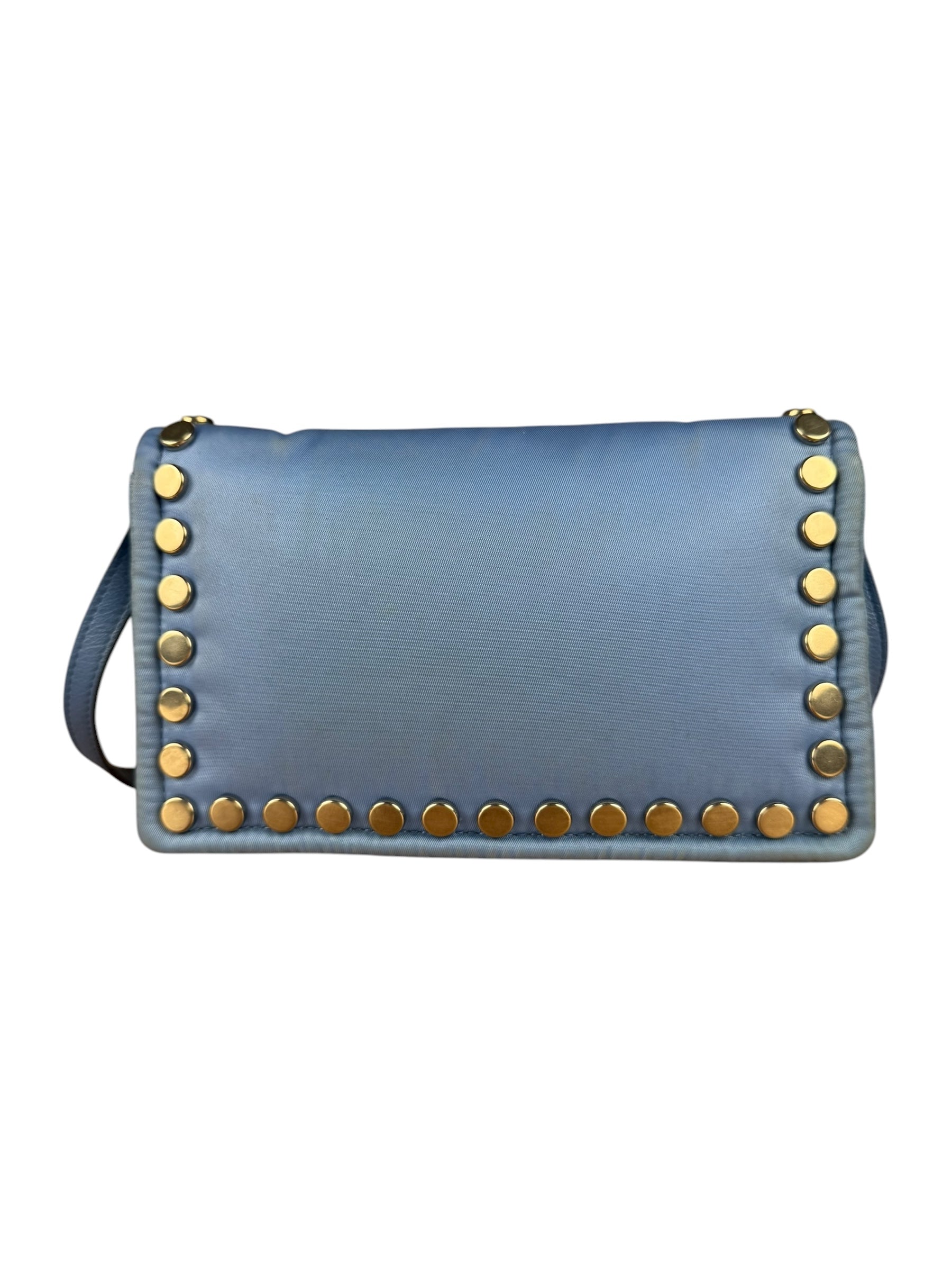 Prada Nylon Blue Studded Crossbody Bag