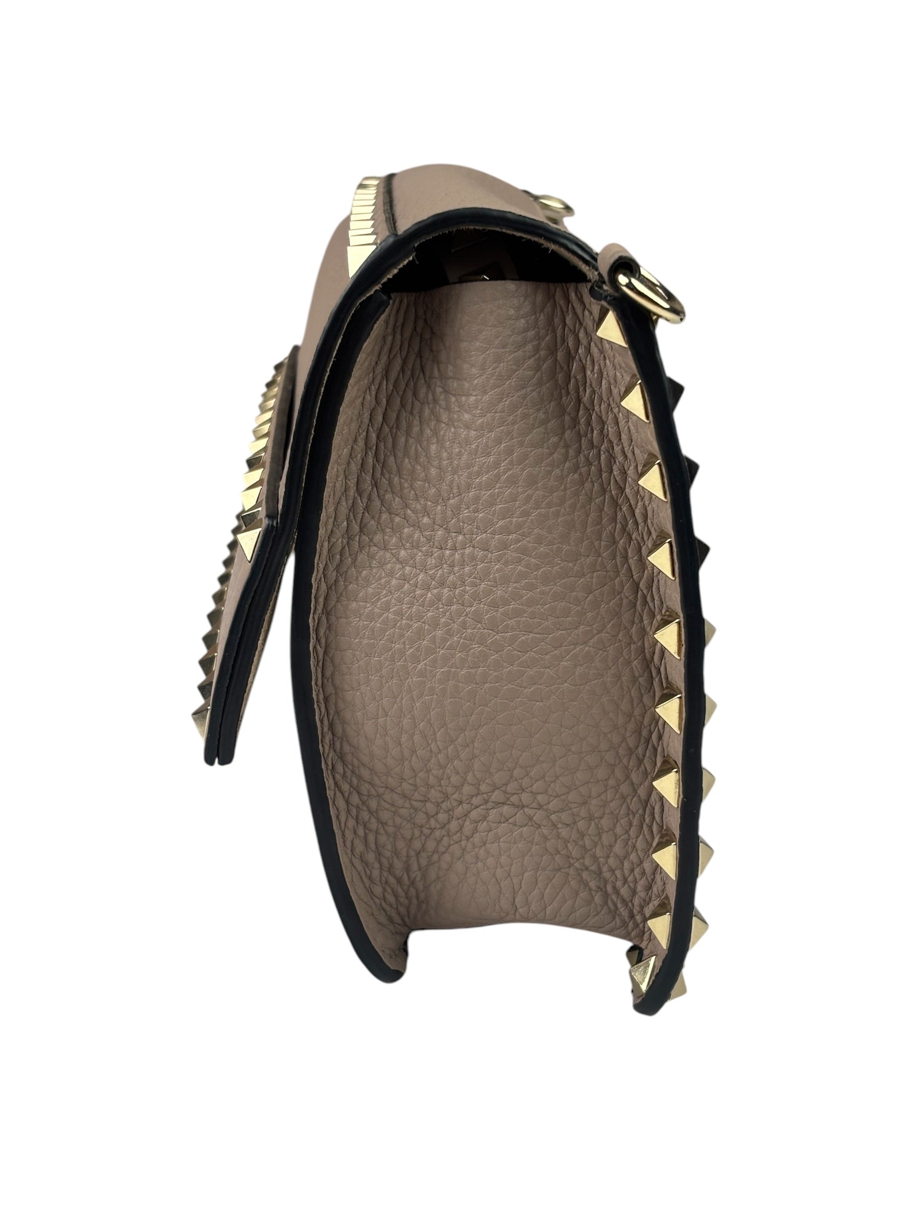 Valentino Neutral Garavani Calfskin Rockstud Crossbody Bag