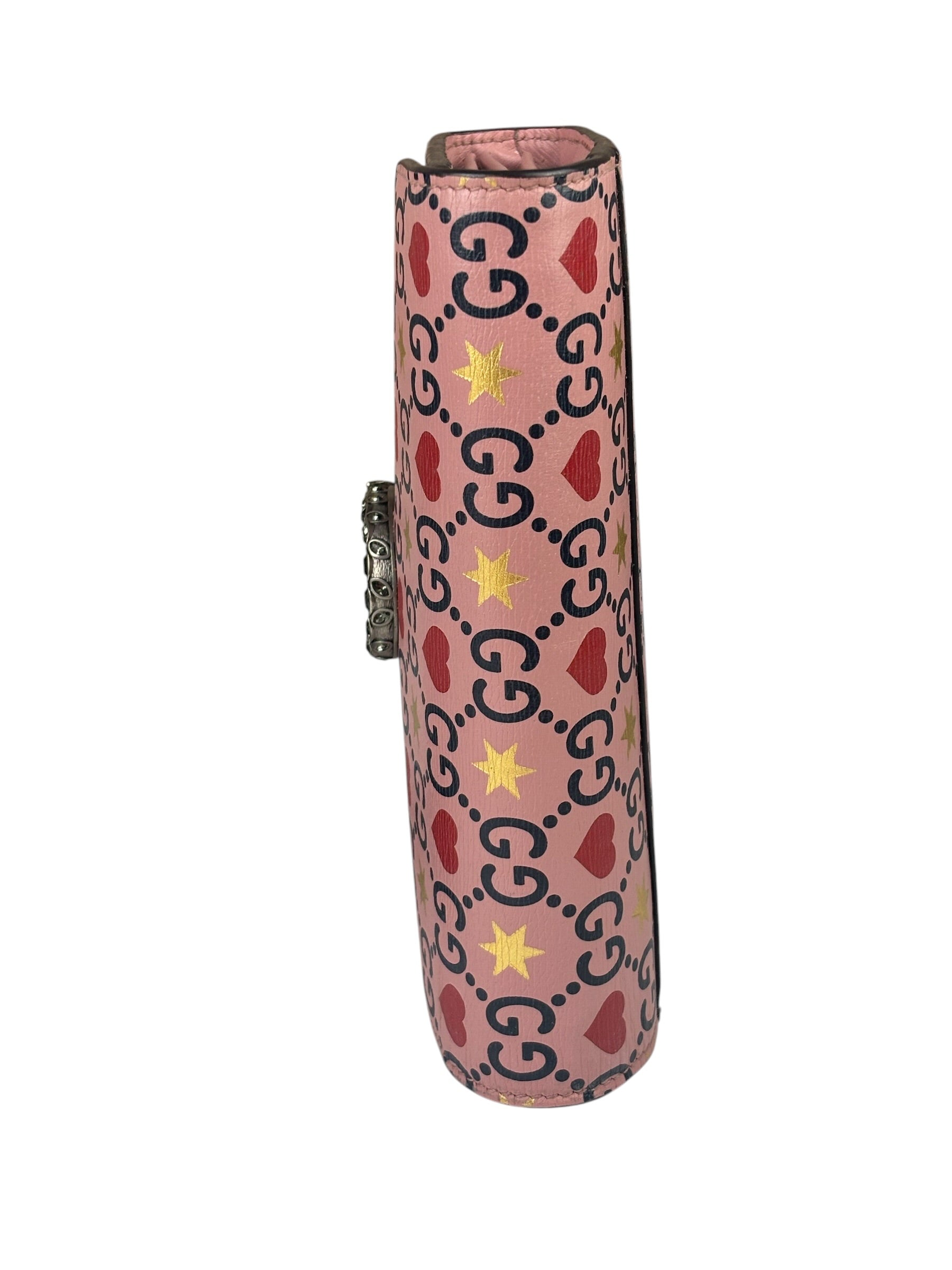 Gucci Pink Leather Dionysus GGCrystal Valentines Small Wallet On Chain