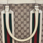 Gucci Leather Trim Monogram Canvas Web Stripe Tote Bag