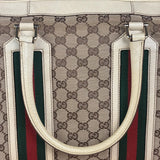 Gucci Leather Trim Monogram Canvas Web Stripe Tote Bag