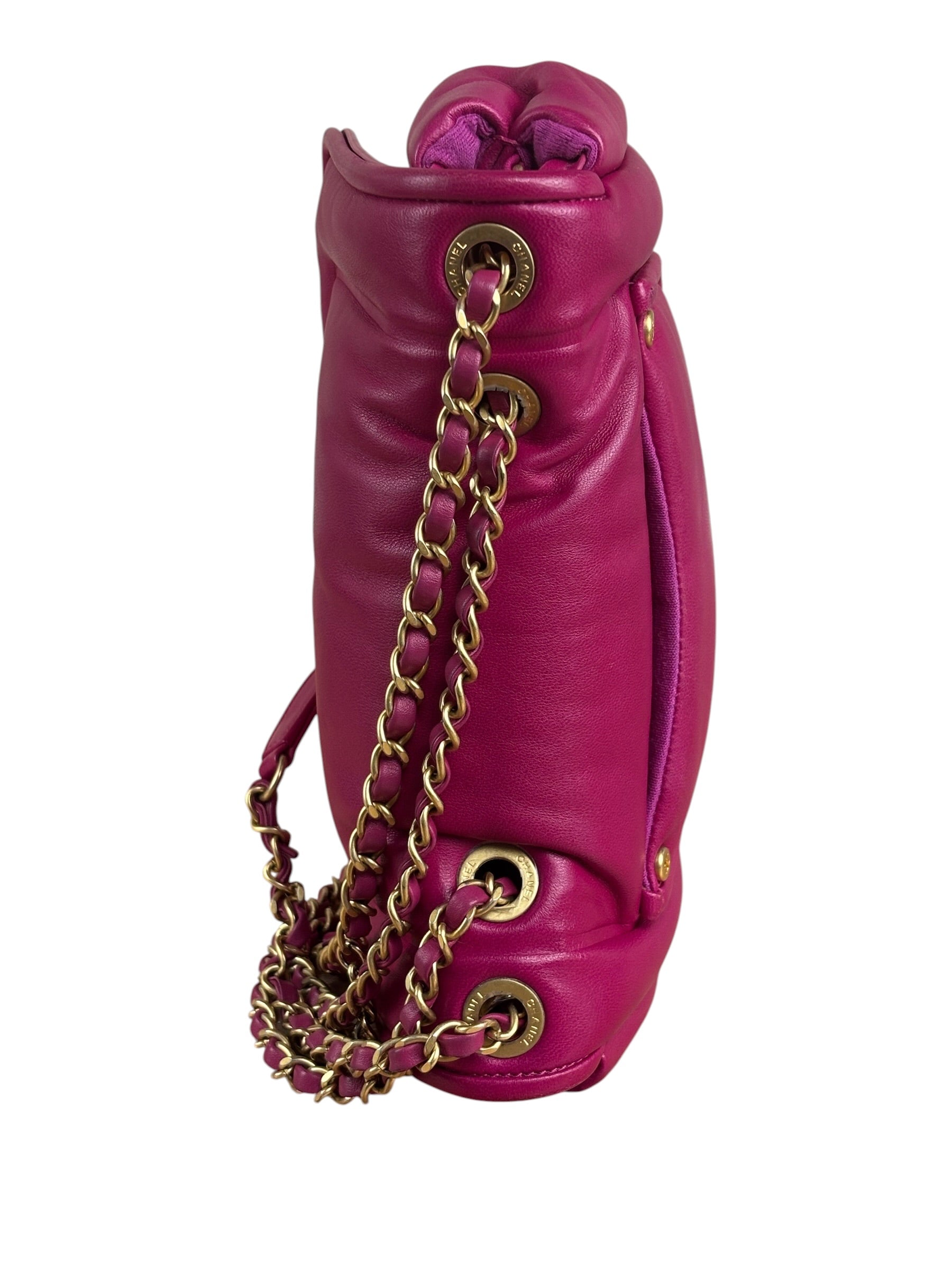 Chanel Fuchsia Pink Leather Puffy Flap Bag 2019